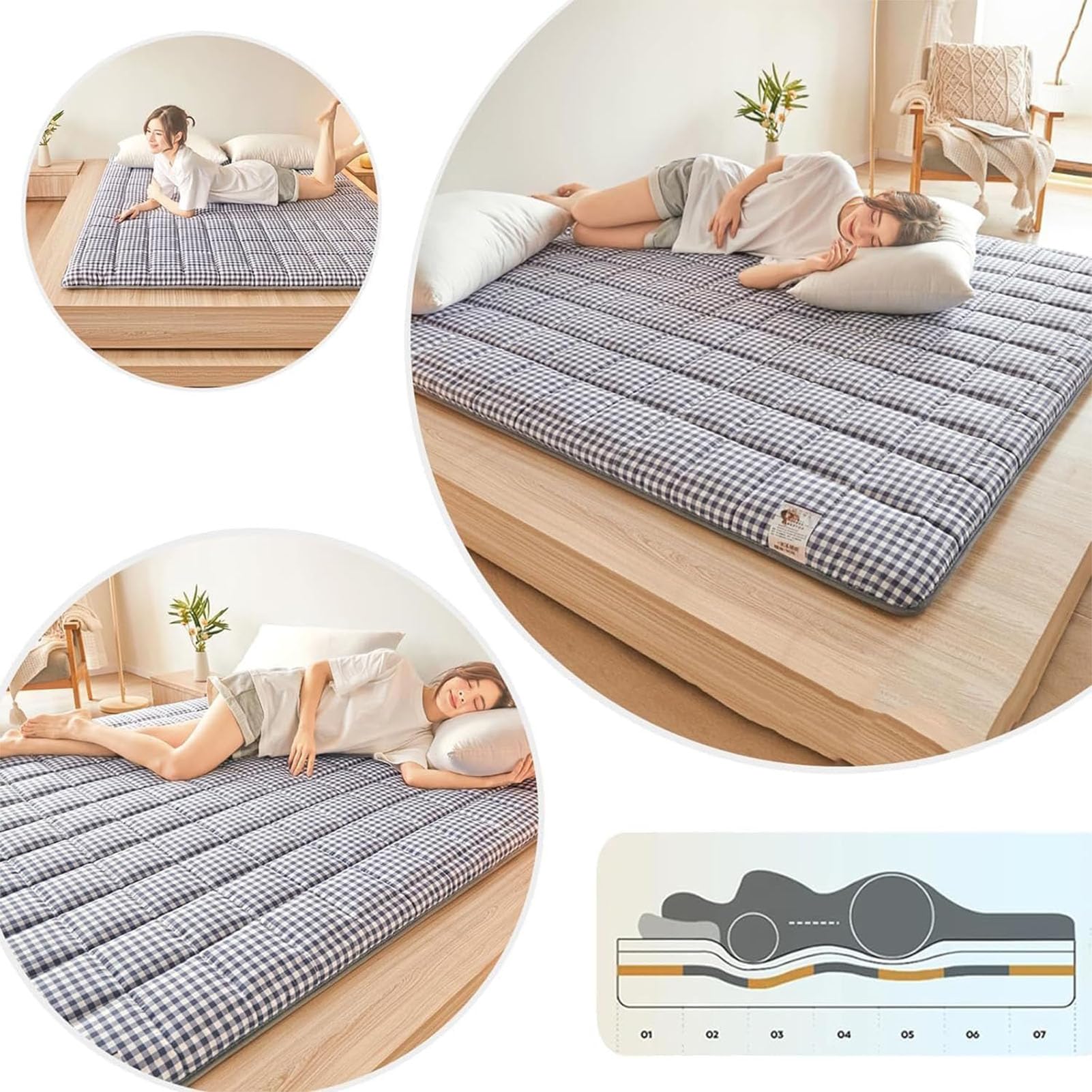 Materac futon, przenośny, zwijany, podróżny, mata tatami, miękki, oddychający, kempingowy, do użytku domowego, 120 x 190 cm