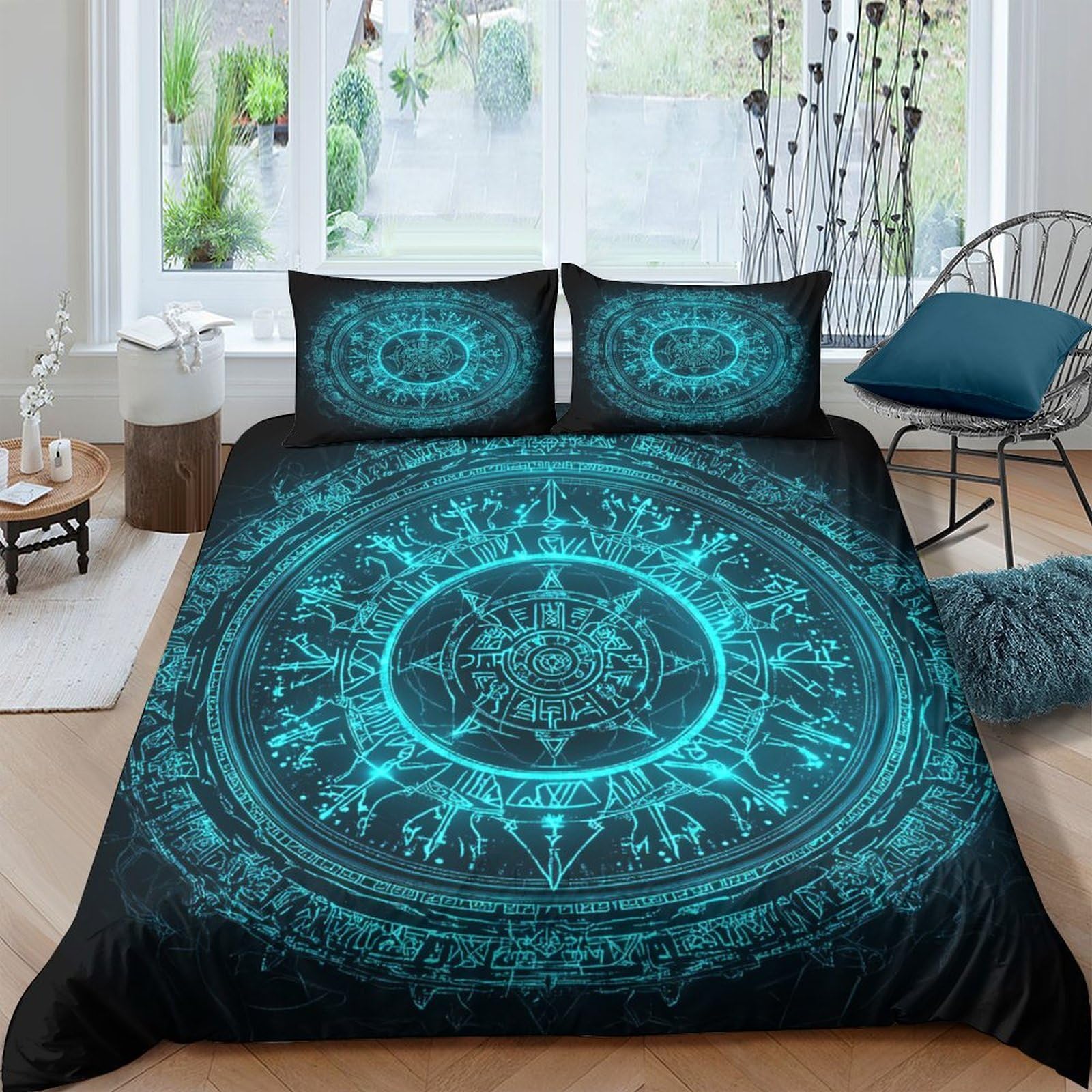 Ctjqhvkz Style-10 3D Printed Mystic Mandala Fitted Sheet Microfiber Soft Breathable Blue Magic Circle Mattress Cover Bedroom Decor Single（135X200cm）