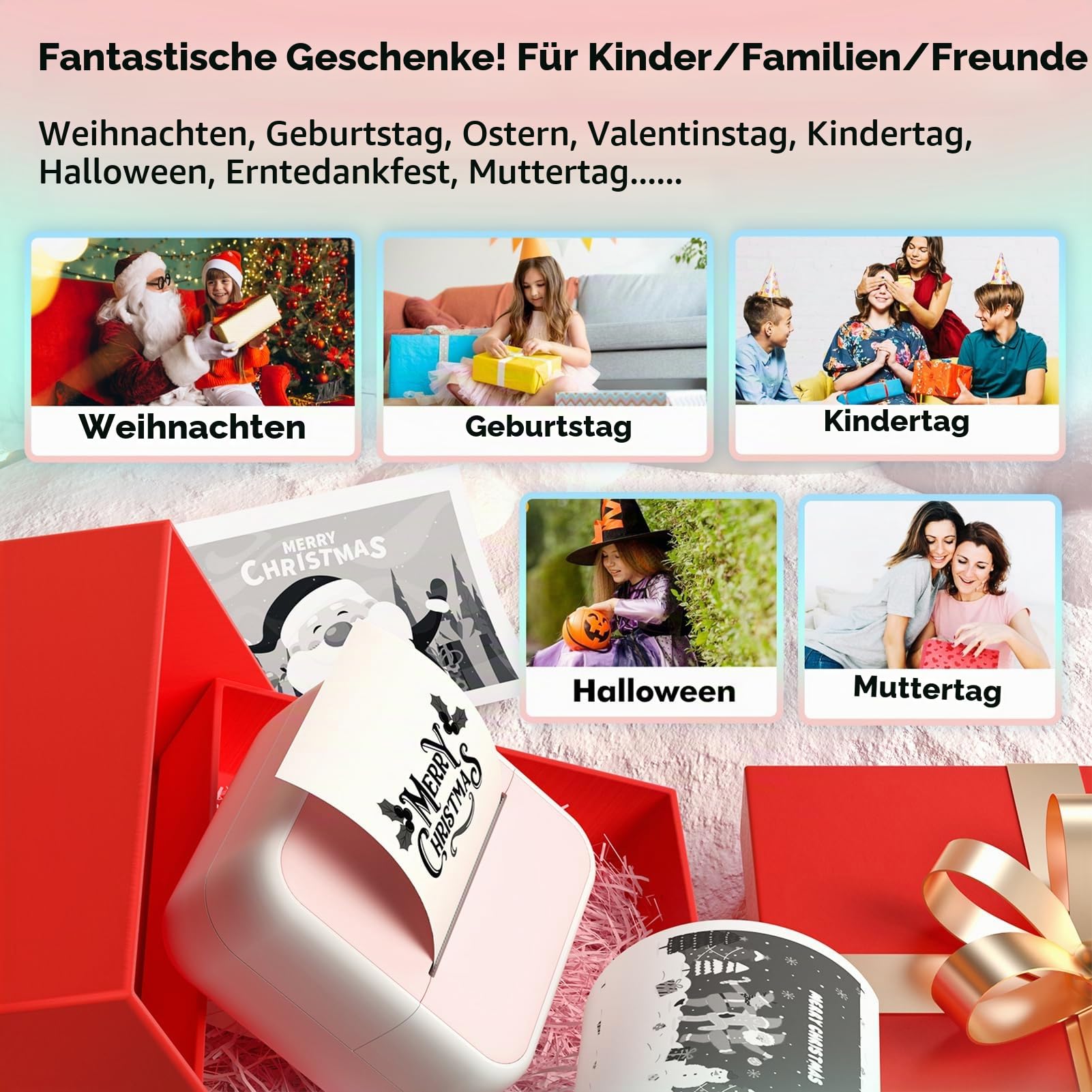 Bisofice S1 Mini Drucker für Smartphone mit 11 Rollen Druckerpapier, Sticker Drucker Aufkleber, Mini Thermodrucker Bluetooth Fotodrucker für Studiennotize, DIY,Journal,Etiketten, Blau