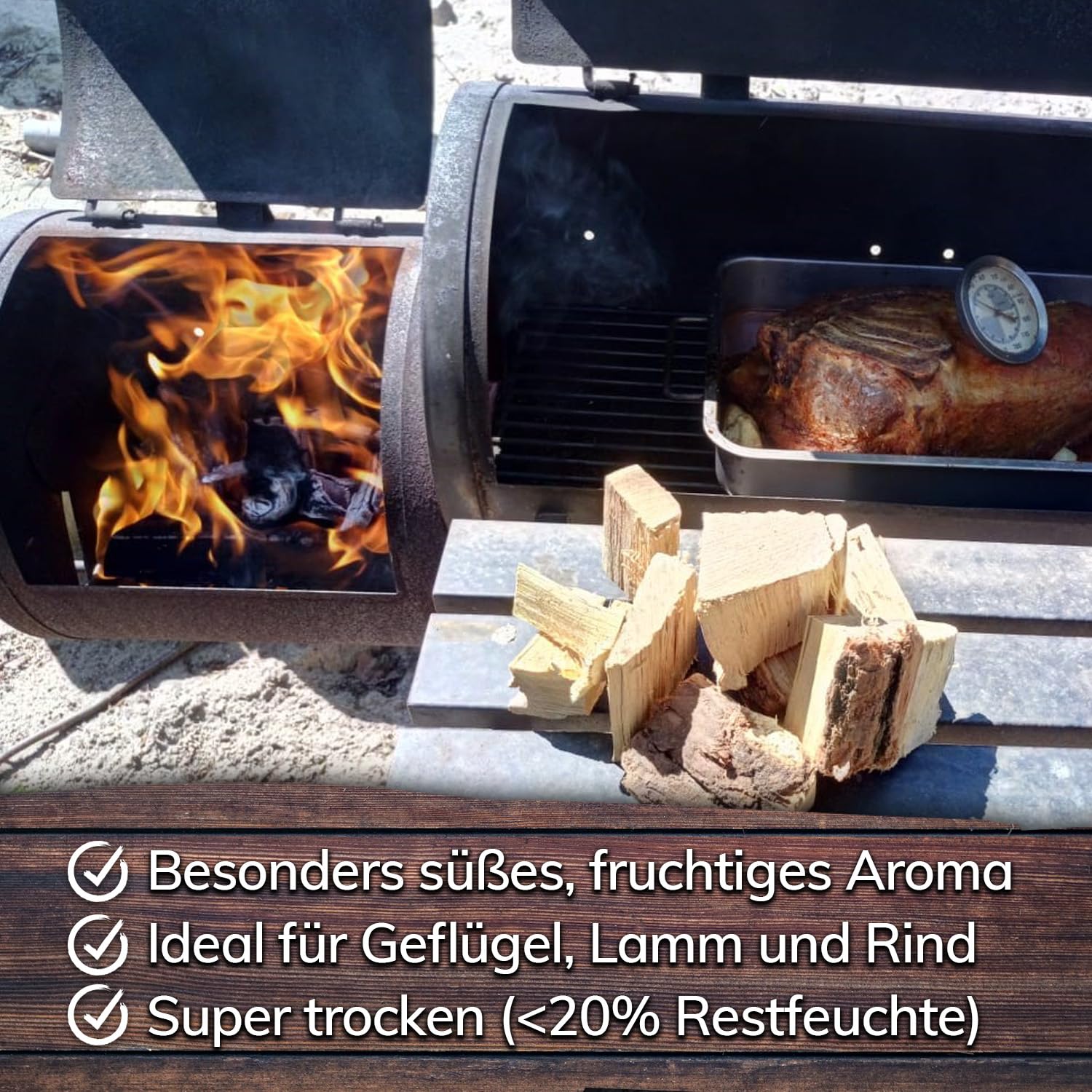 Landree Kirsche Smoker-Holz 15 kg - 20 cm Scheitlänge - Süßlich-fruchtiges Räucherholz, naturbelassen für Exquisite BBQ-Aromen, Qualität aus Schleswig Holstein