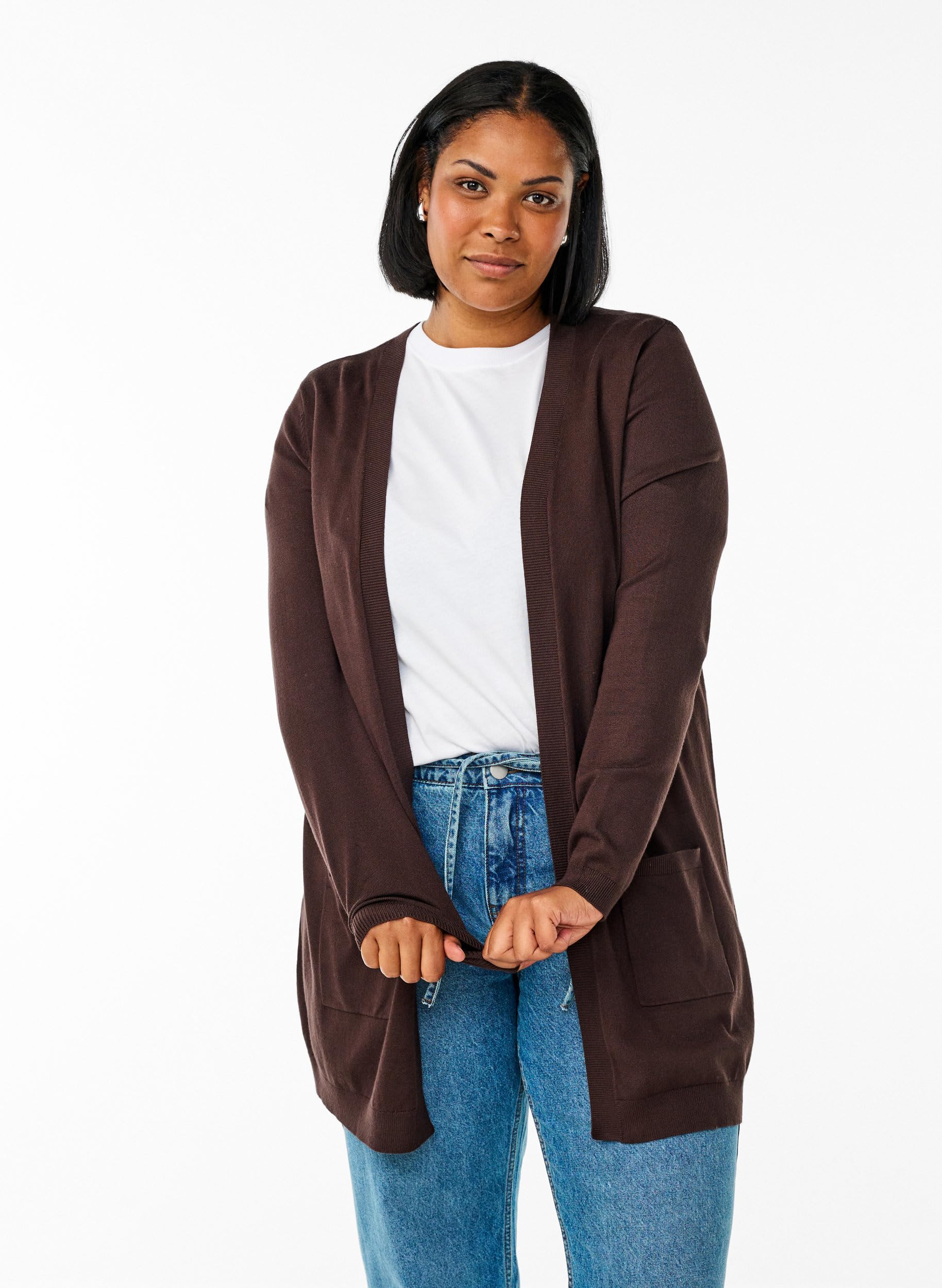 Zizzi Cardigan long pour femme - Cardigan confortable - Cardigan à manches longues avec poches - En mélange de viscose doux et élastique - Grande taille tendance - Taille 42-60