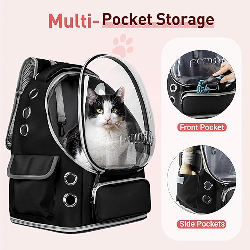 Miniatura 14 de Mochila para gatos con ventana de burbujas, transpirable y plegable, transportador de viaje para mascotas para perros y gatos pequeños, aprobado por