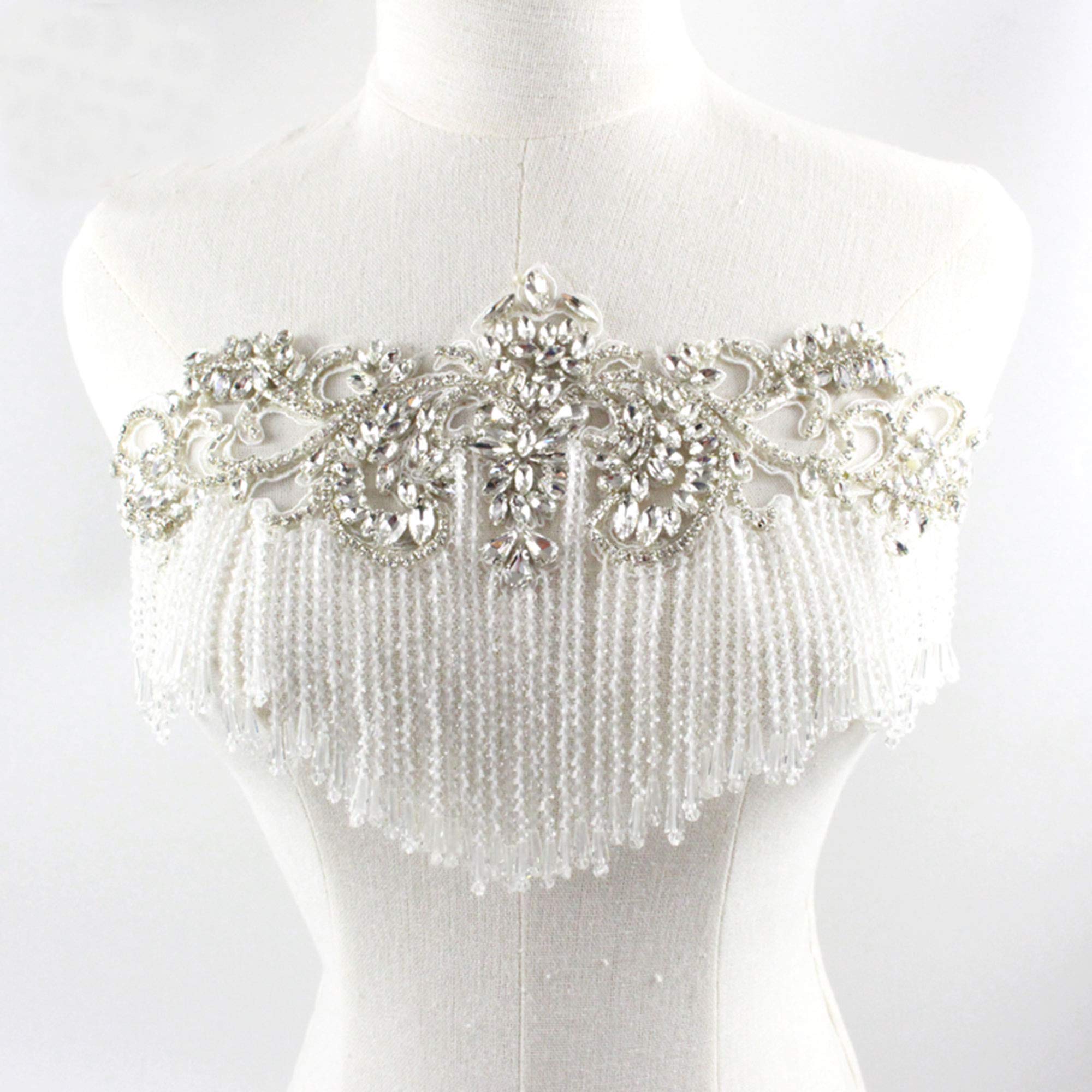 Abalorio de borla con cuentas de estrás para vestido de fiesta de graduación, borde de cristal, para vestidos de novia de playa, 1 unidad