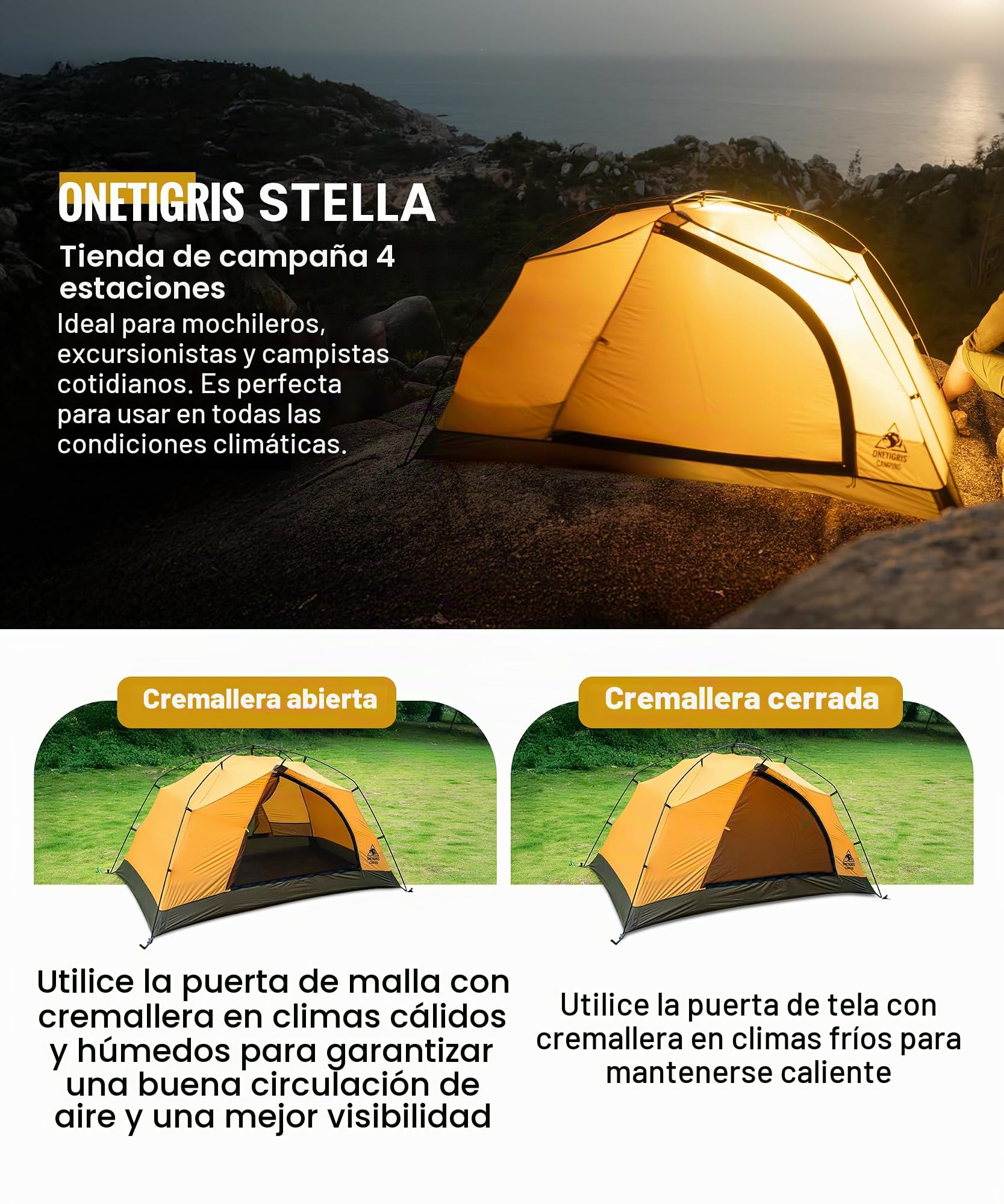 OneTigris Stella - Mochila para tienda de campaña, ligera, 3000 mm, resistente al agua, 4 estaciones, tienda de campaña para exteriores, senderismo, montañismo