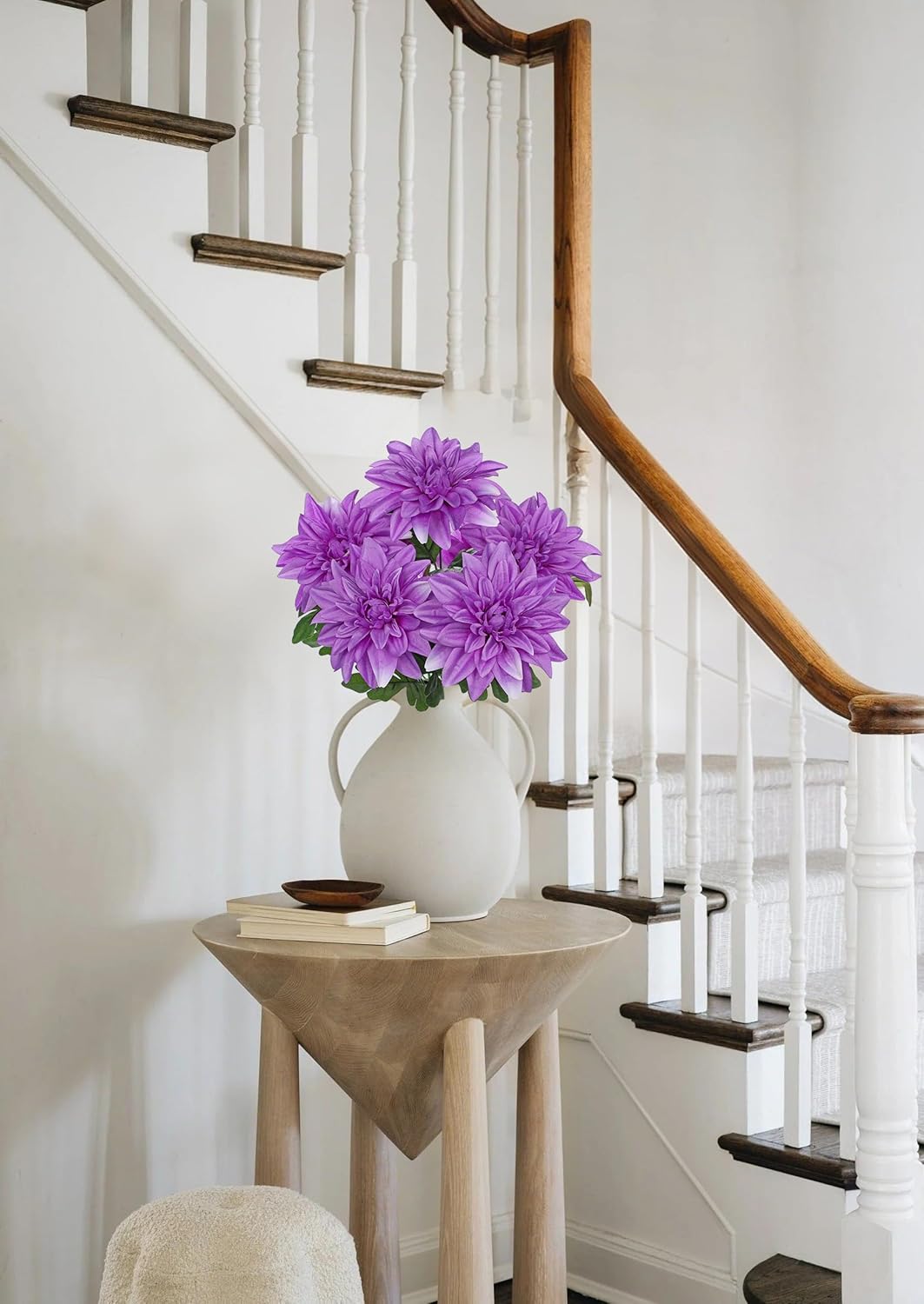 Hollyone Purple Artificial Dahlia Flowers Bush 7 Heads Silk 15.7" Fake Dahlias Flowers Wedding Bouquets Faux Dahlia Flowers Floral Arrangements for Outdoor Indoor Party Table Centerpieces Home Decor - Image 5