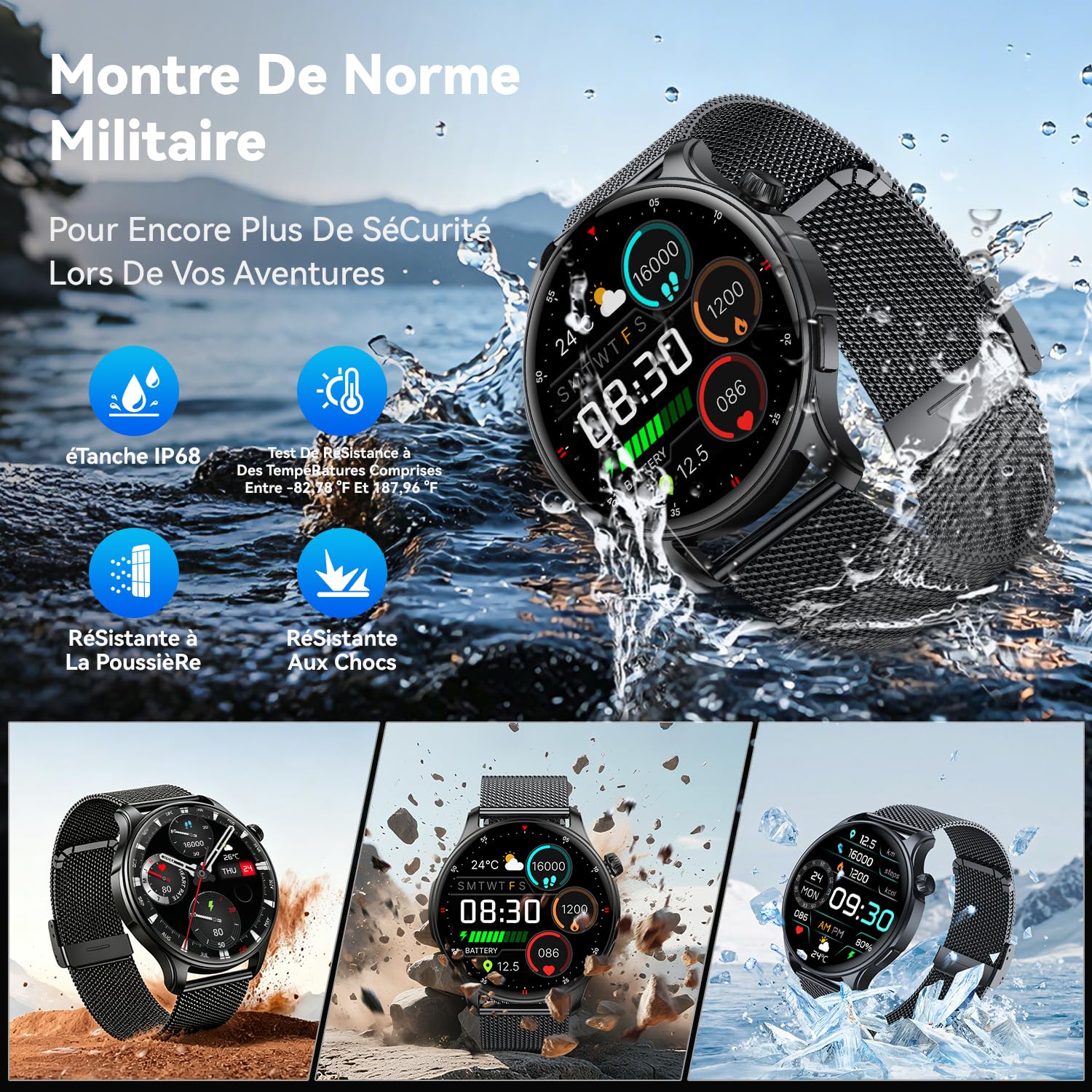 Montre Connectée Homme Femme Smartwatch: Etanche Fitness Smart Watch avec Appel Bluetooth Fréquence Cardiaque Spo2 Sommeil Moniteur 120+ Modes Sport Podomètre Montre Intelligente pour Android iOS