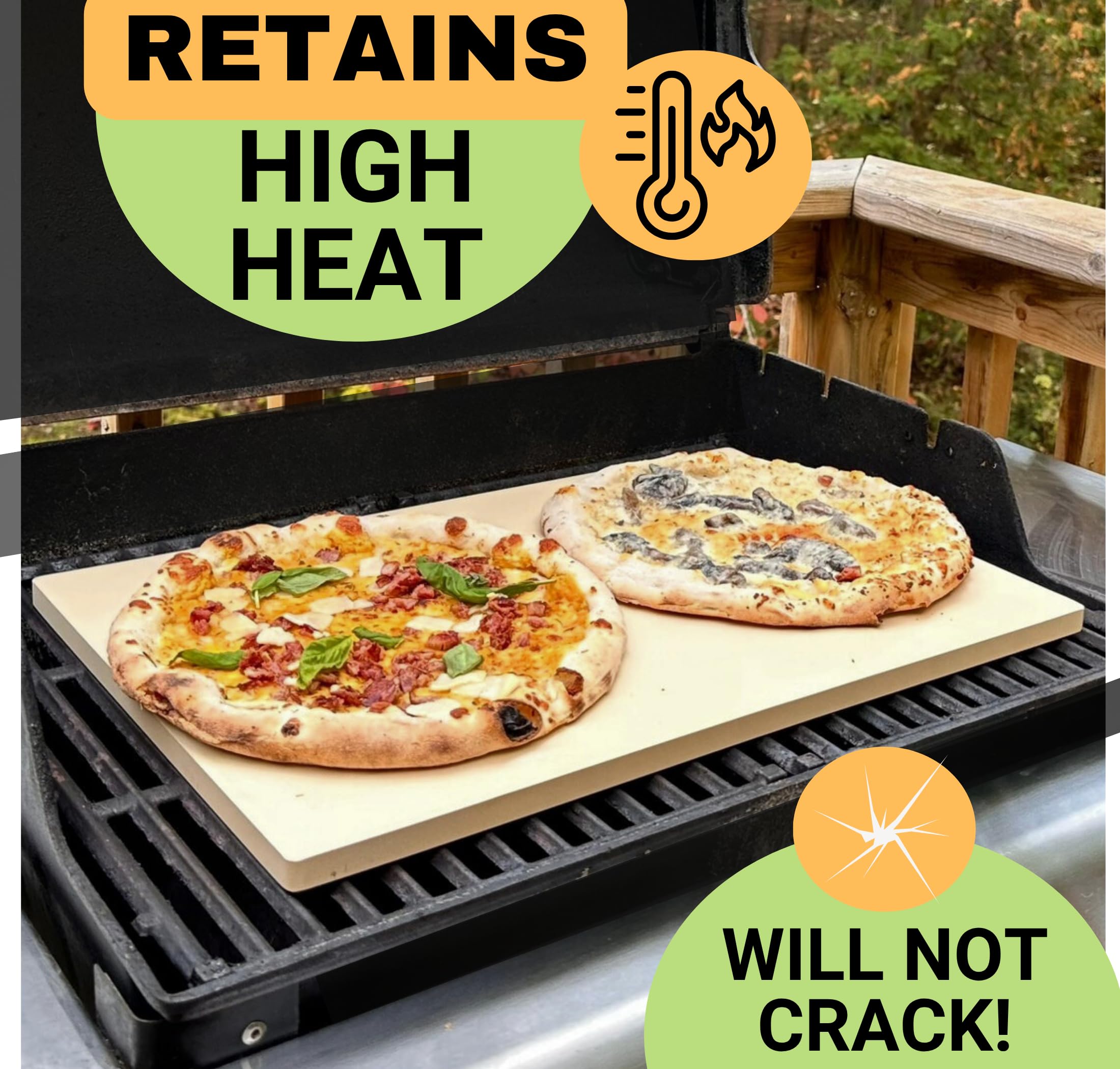 Großer 50,8 cm Backstein für Ofen, mit Silikonmatte und Teigwerkzeug – Pizzastein für Grill – rechteckiger Pizzaofenstein – Brotbackstein – dicker robuster Stein 50,8 x 34,3 x 1,5 cm