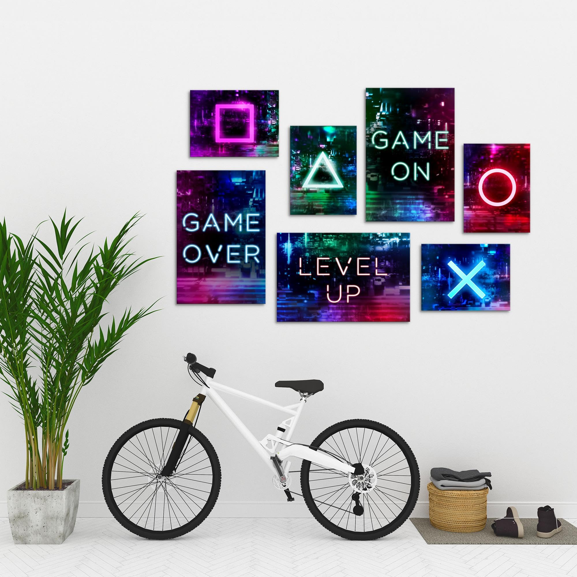 Novart Wandbilder Spielkonsole Gamer - KOMPLETT AUFHÄNGFERTIG - Bunt Kinderzimmer Junge Teenager - 7 Moderne Mood-Bilder - N021372a