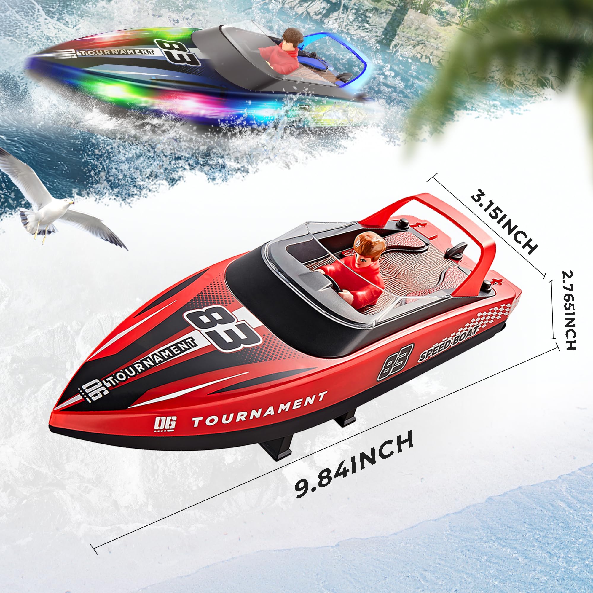 BEZGAR Remote Control Boat, 2 Packs 10 inch Fast Speed RC Boat 15 KPH for Pools & Salt Water, Summer Toys for Adults and Ideal Gifts for Kids Boys Age 6 7 8-12 Years Old - HJ821