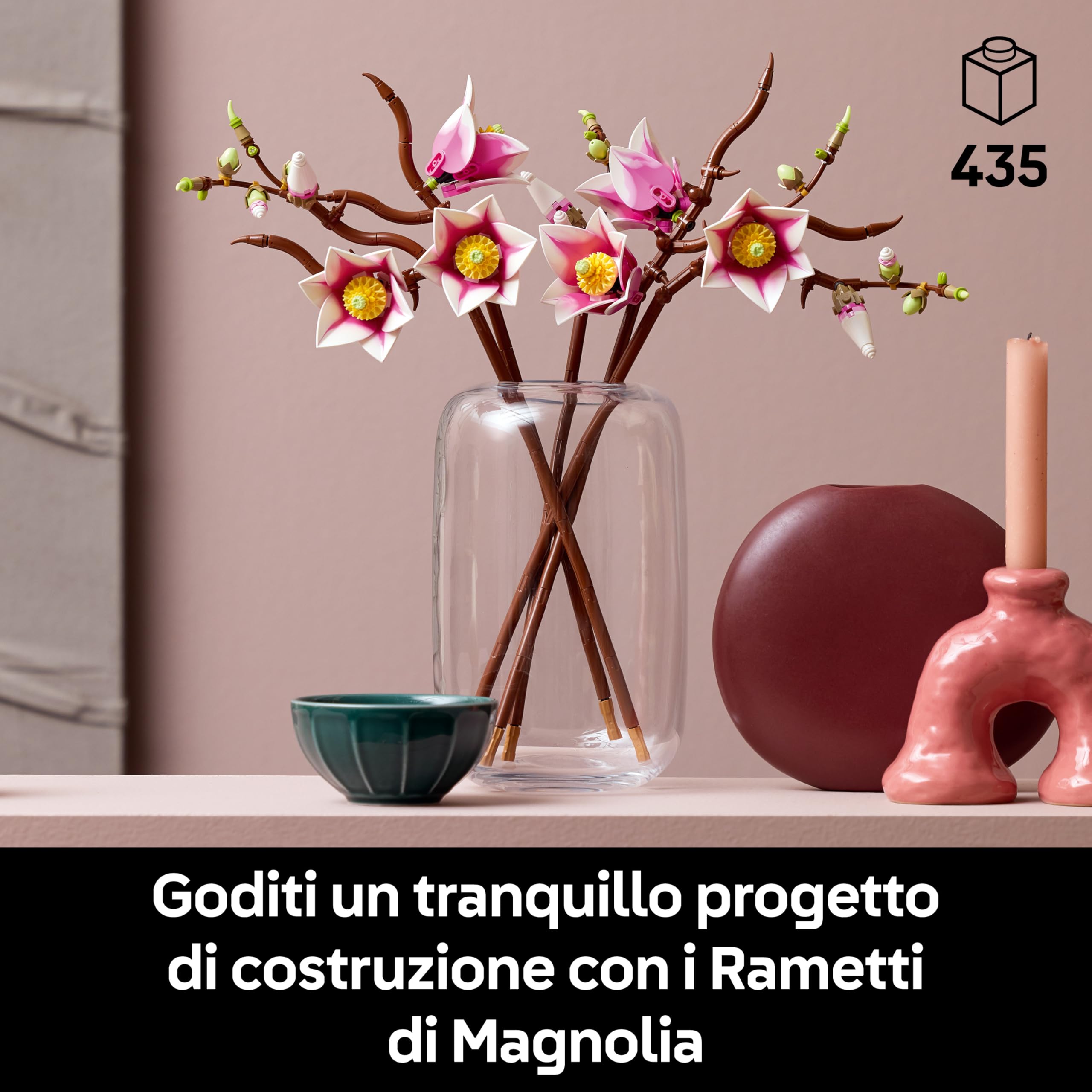 LEGO Botanicals Rametti di Magnolia - Set di Fiori Finti per Adulti - 5 Magnolie Artificiali per Decorare il Soggiorno o la Camera da Letto - Idea Regalo Fai da Te per Donne - 11510