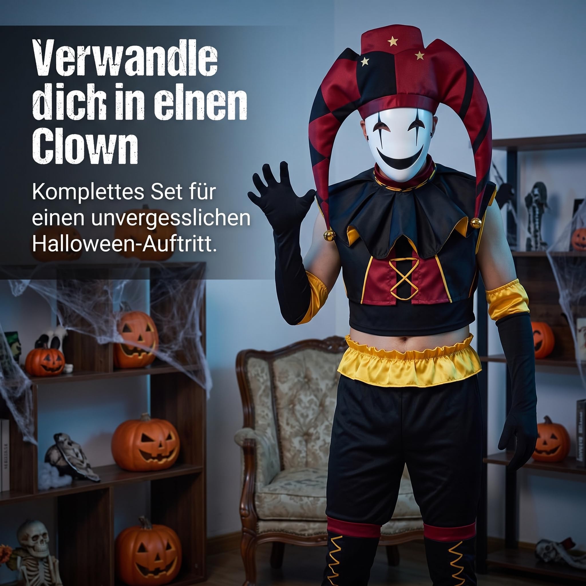 Clown Kostüm Set für Erwachsene – Umfassendes Cosplay Kostüm für Halloween und Karneval
