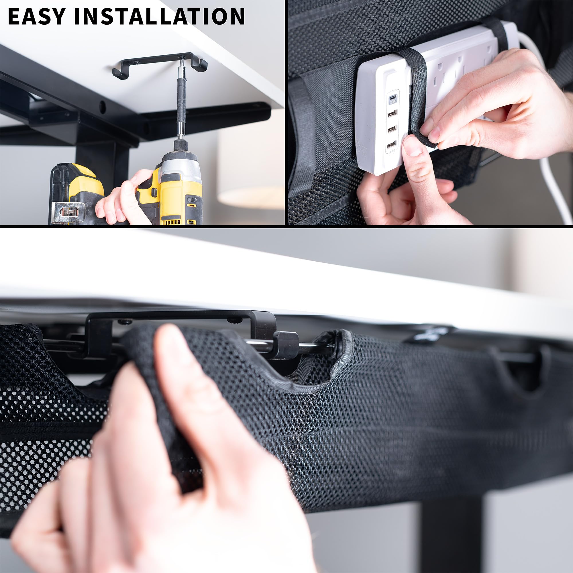 Vivo Red de Malla para Debajo del Escritorio de 36 Pulgadas con Soporte para regleta de alimentación, Organizador de Cables, Almacenamiento de Cables de Escritorio Ajustable para Oficina en casa,