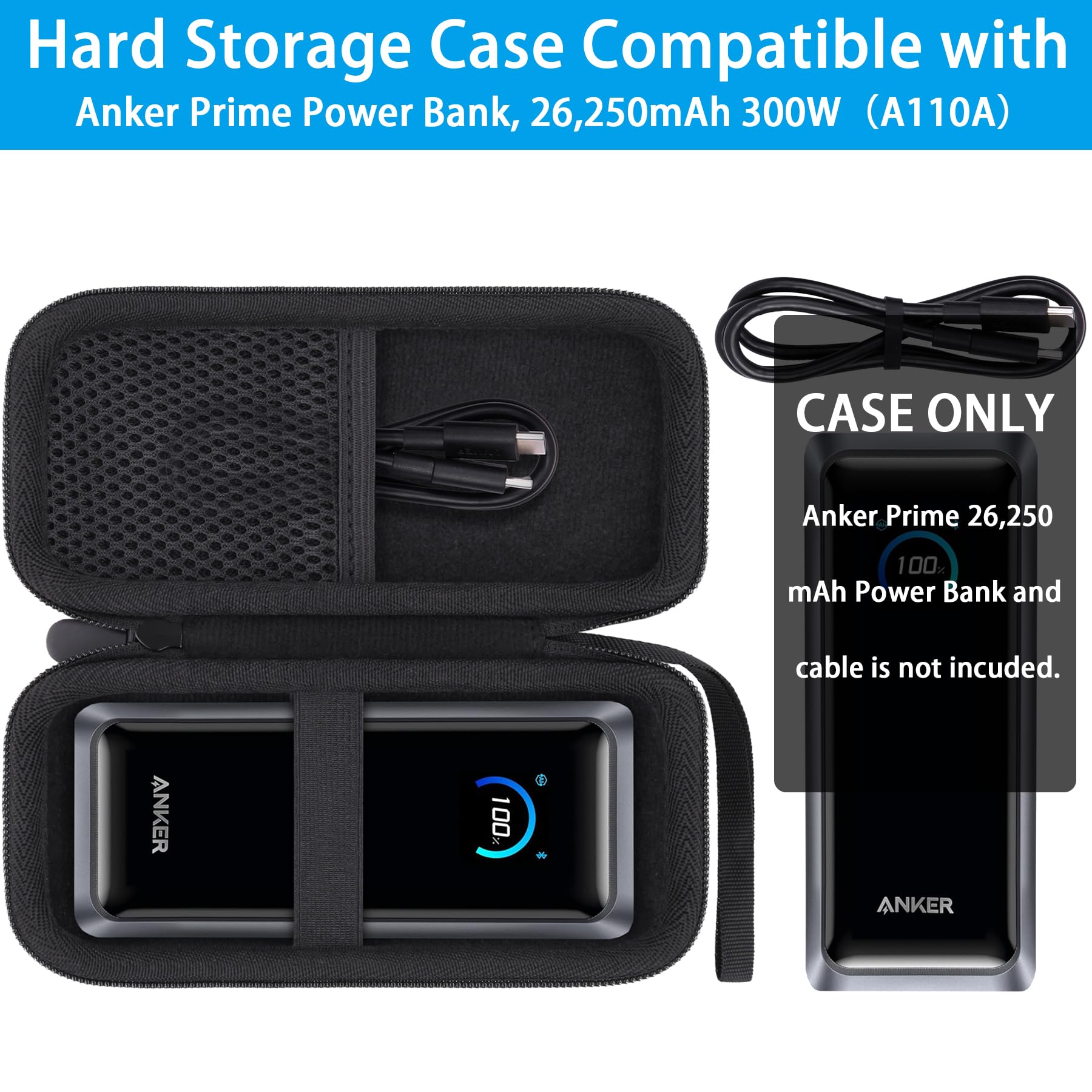 Khanka Funda para Anker Prime 26,250mAh Power Bank (300W), Estuche de Almacenamiento y Viaje para Anker Prime Power Bank 26,250mAh 300W(A110A), Solo Funda