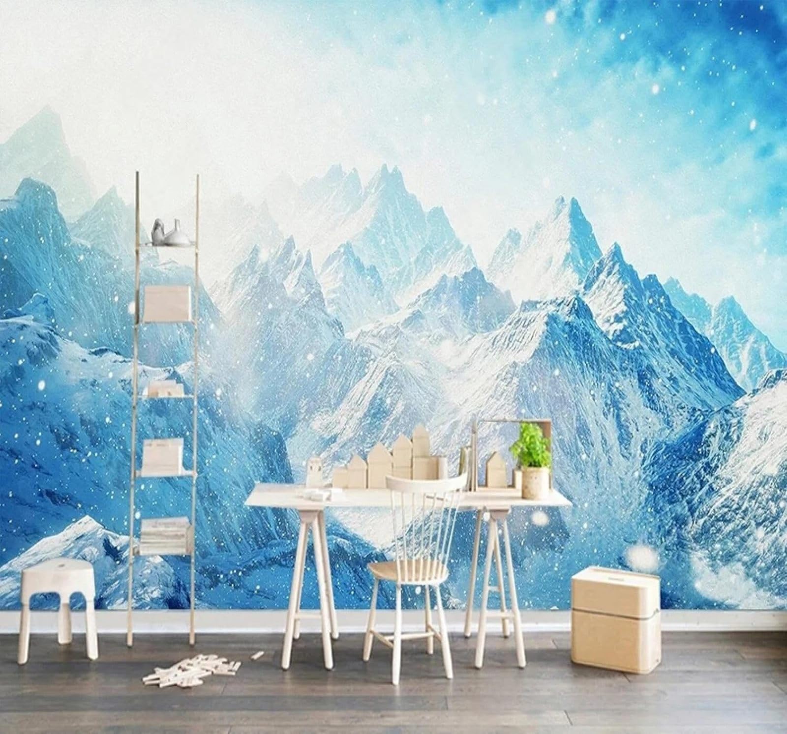 XLMING Beautiful Three Dimensional Blue Snow Capped Mountains Snowy Landscape 3D Wallpaper Silky Texture Home Study Office Grey Dining Room Sofa Bedroom Living Room TV Backdrop-430cm×300cm
