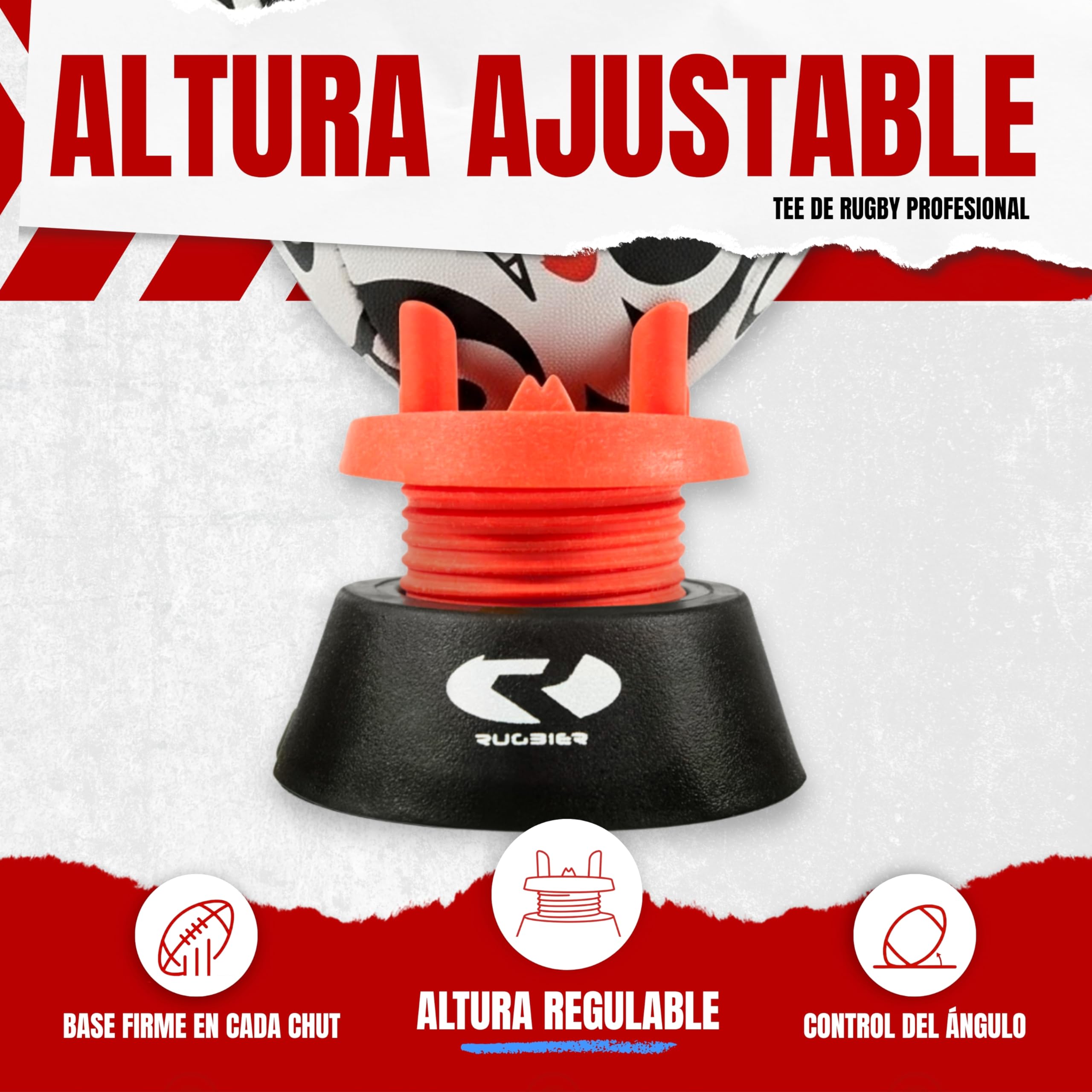 tee de Rugby Ajustable Profesional – Kicking tee Altura Regulable Patadas y Conversiones – Soporte Balón Rugby Alta Estabilidad – Accesorio Rugby Entrenamiento y Competición – Rojo/Negro