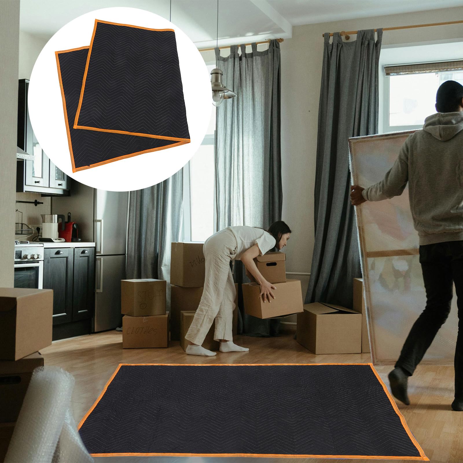 Coperta per Traslochi Nera Grande, Tessuto Non Tessuto, Imbottita