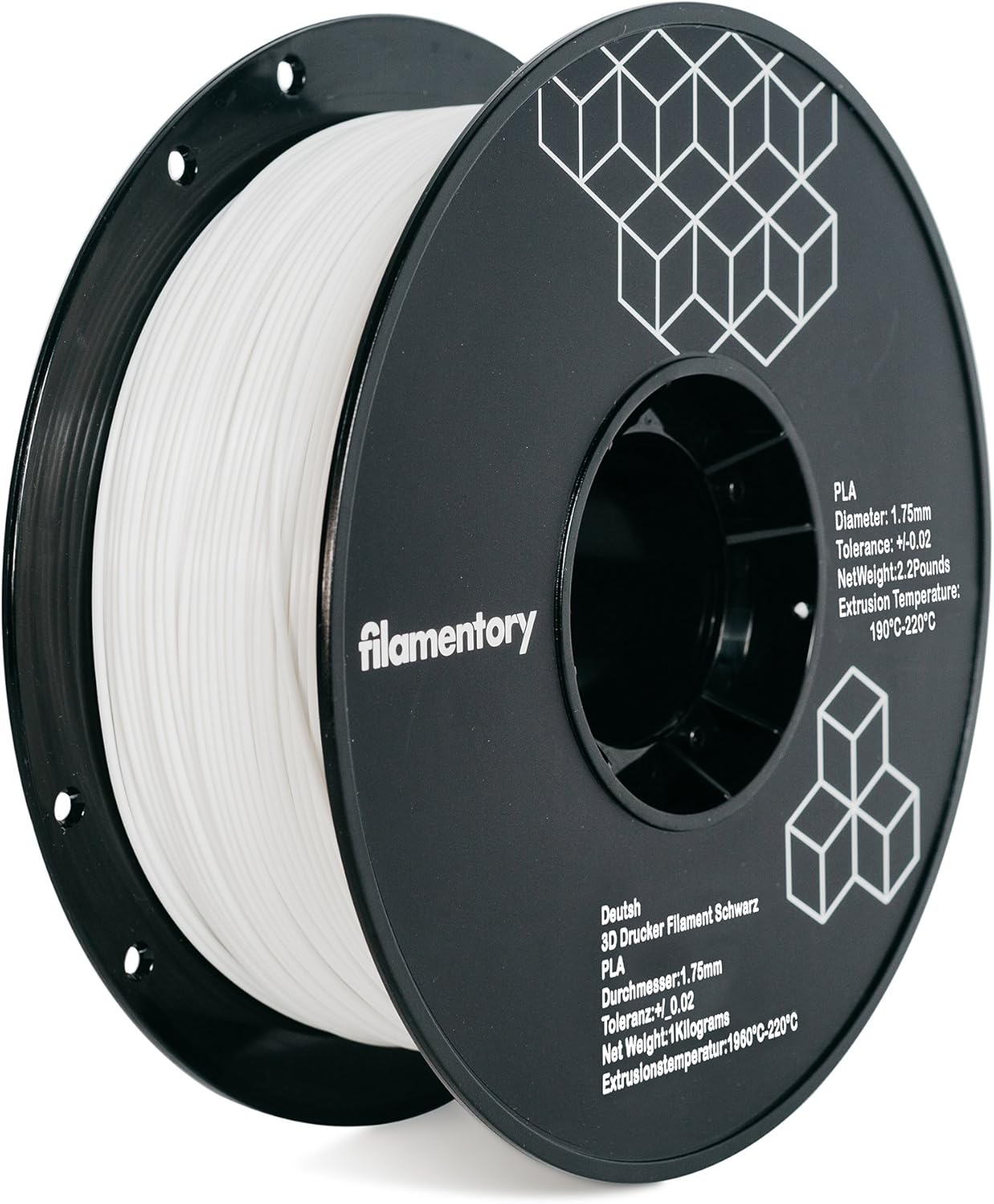 Filamentory White PLA 1.75 3D Printer Filament, Dimensional Accuracy +/- 0.02 mm, 1 kg Spool, 1.75 mm - 2.2 LBS WHT PLA