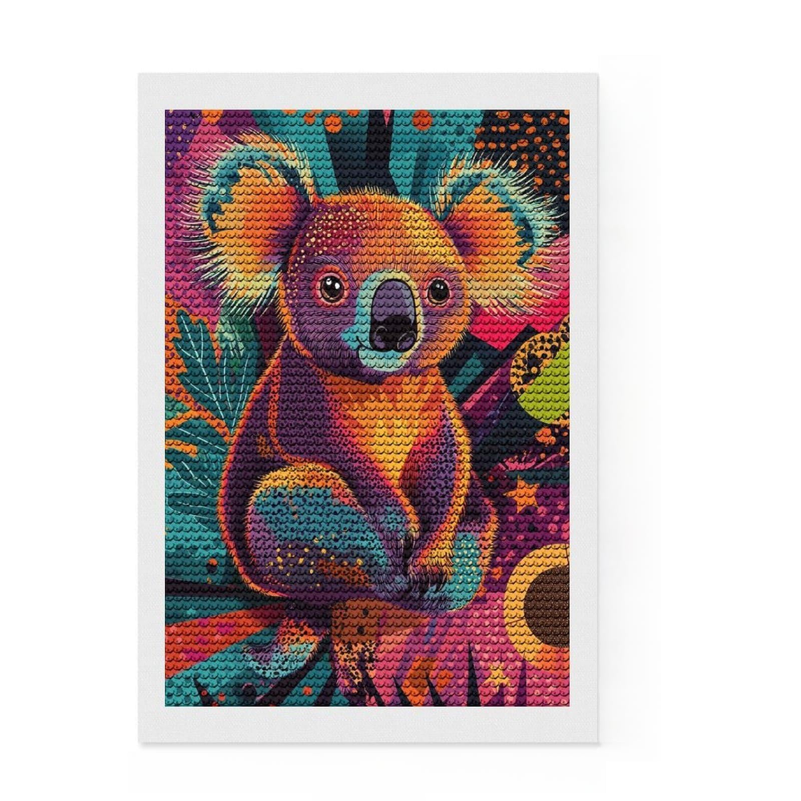 Junmoney Colorful Koala Art Electric Koala Funky Australian Animal Diamond Art Canvas 8"x12", Complete Accessories, Fun Craft Experience, Vintage Style Decor, Christmas Gift