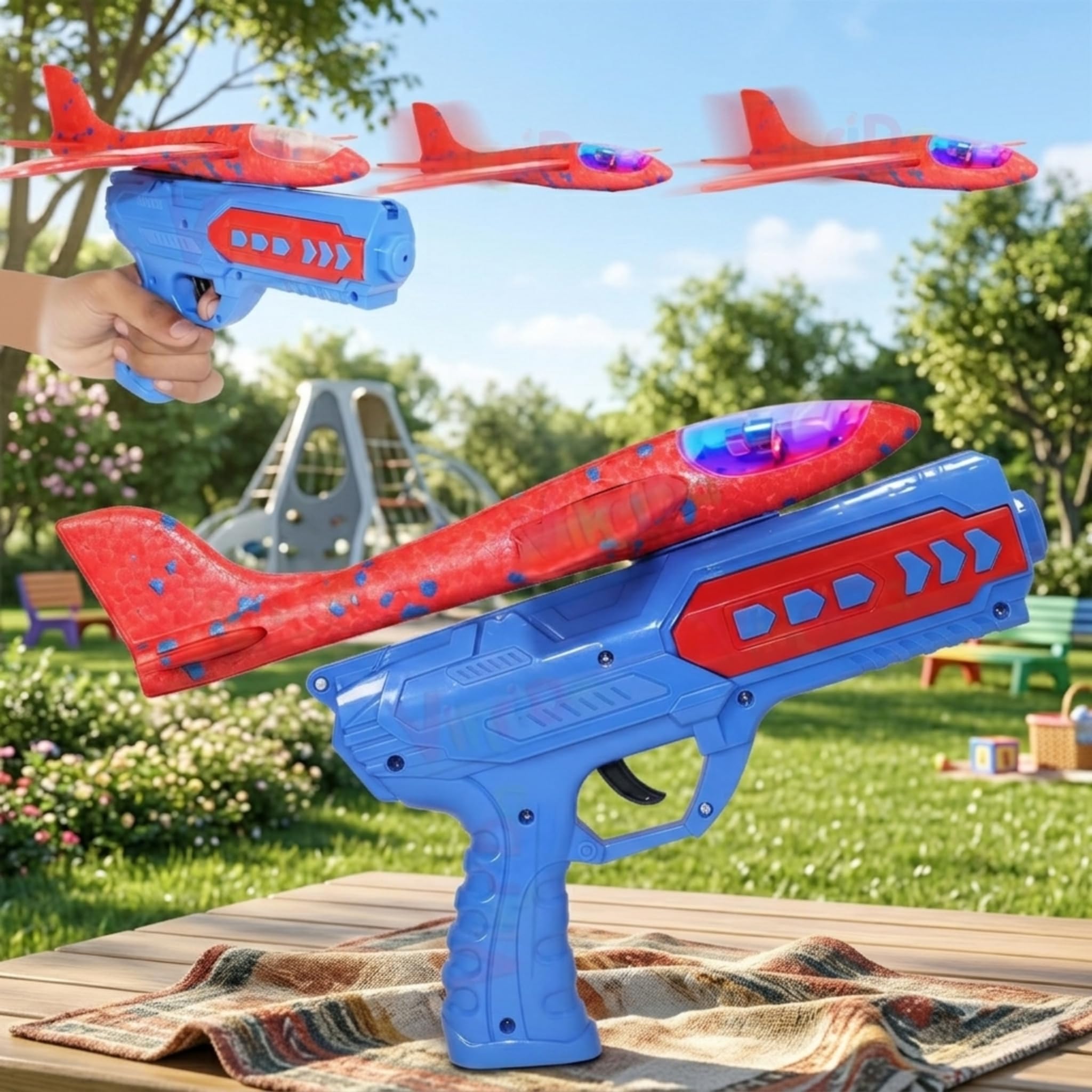 VikriDA Airplane Launcher Toy, One-Click Ejection Model Foam (with Lights) - 1pc Gun with 1 Pc Large Airplane-image-28