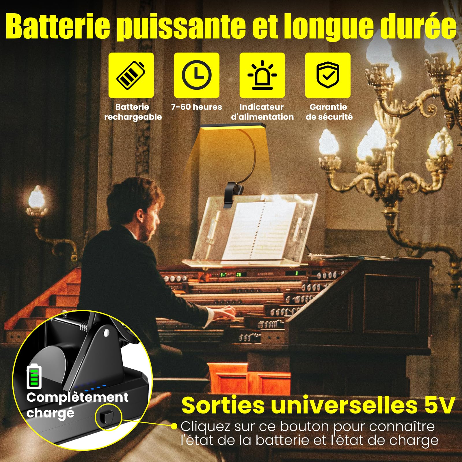 Lampe de pupitre à 30 DEL,lampe à clipser pour pupitre de musique,lumière de piano rechargeable par USB,4 couleurs et 3 luminosité,parfait pour le piano,Partitions,Guitare,artisanat