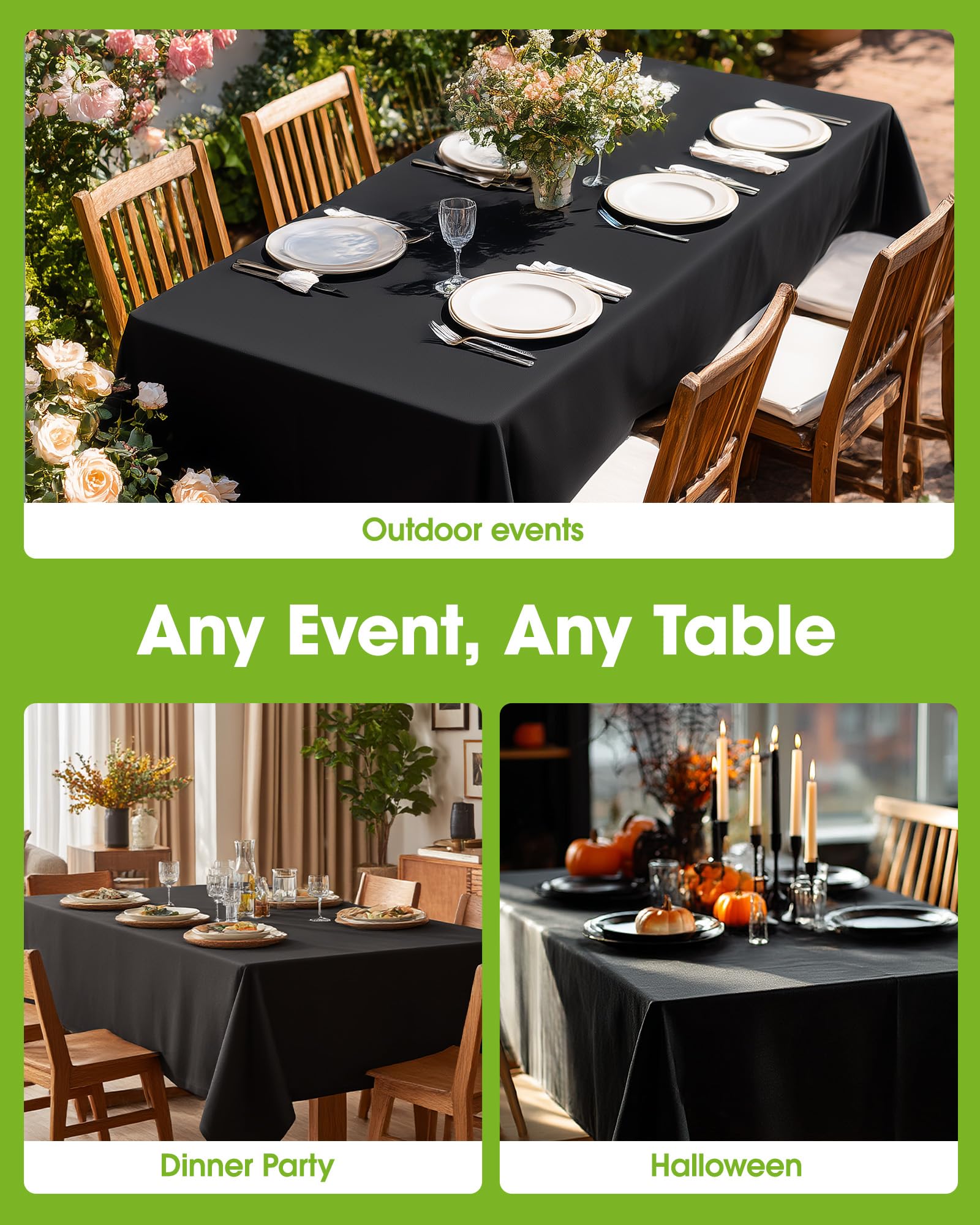 Pureegg Rectangle Table Cloth 60" x 84" – Durable Polyester Tablecloth Offers Reusable & Washable Protection, Ideal for Outdoor Party, Picnic, Wedding, Banquet and Birthday, 1 Pack, Black