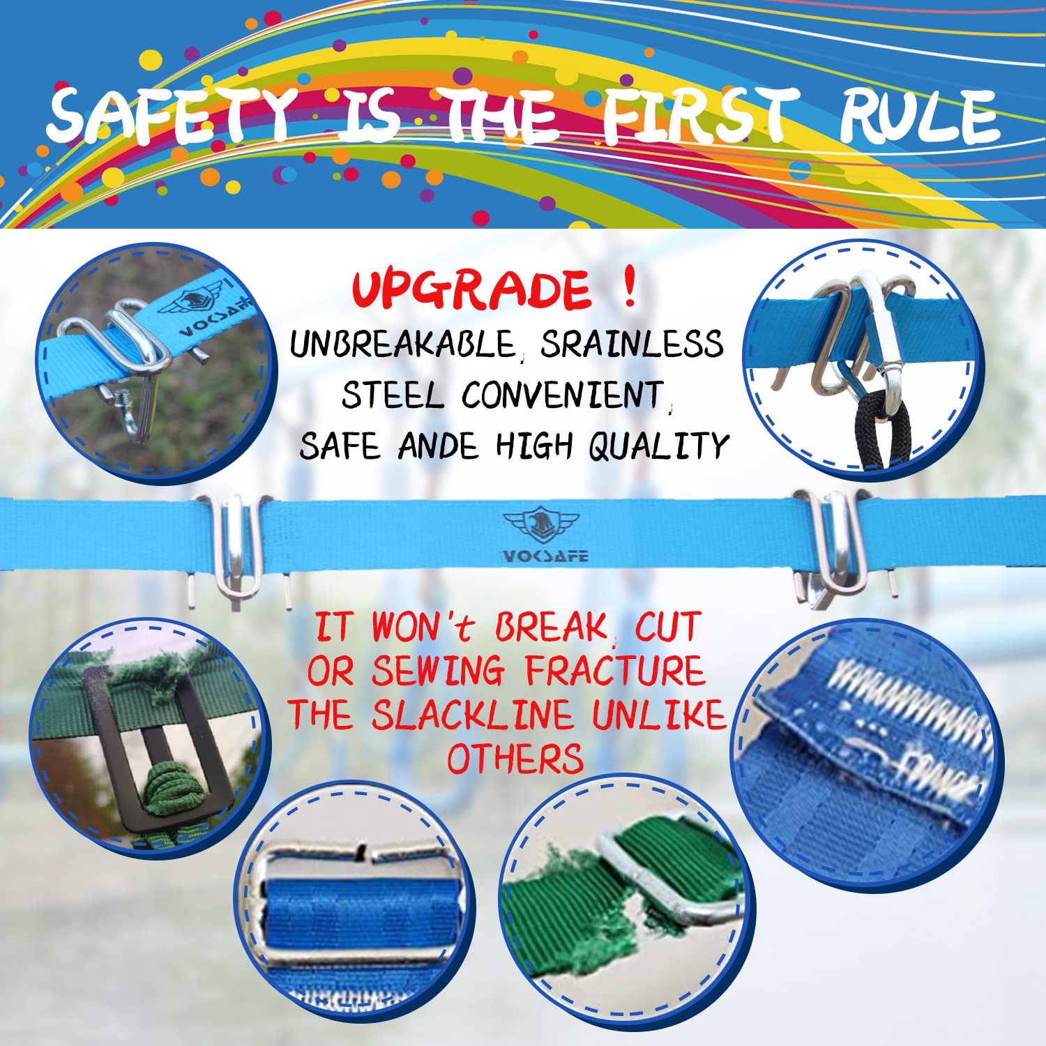 VOKSAFE Ninja Warrior Obstacle Course for Kids - Ninja Backyard Obstacle Course - 50' Weatherproof Outdoor Ninja Course Set with 10 Obstacles, Like Ladder, Swing