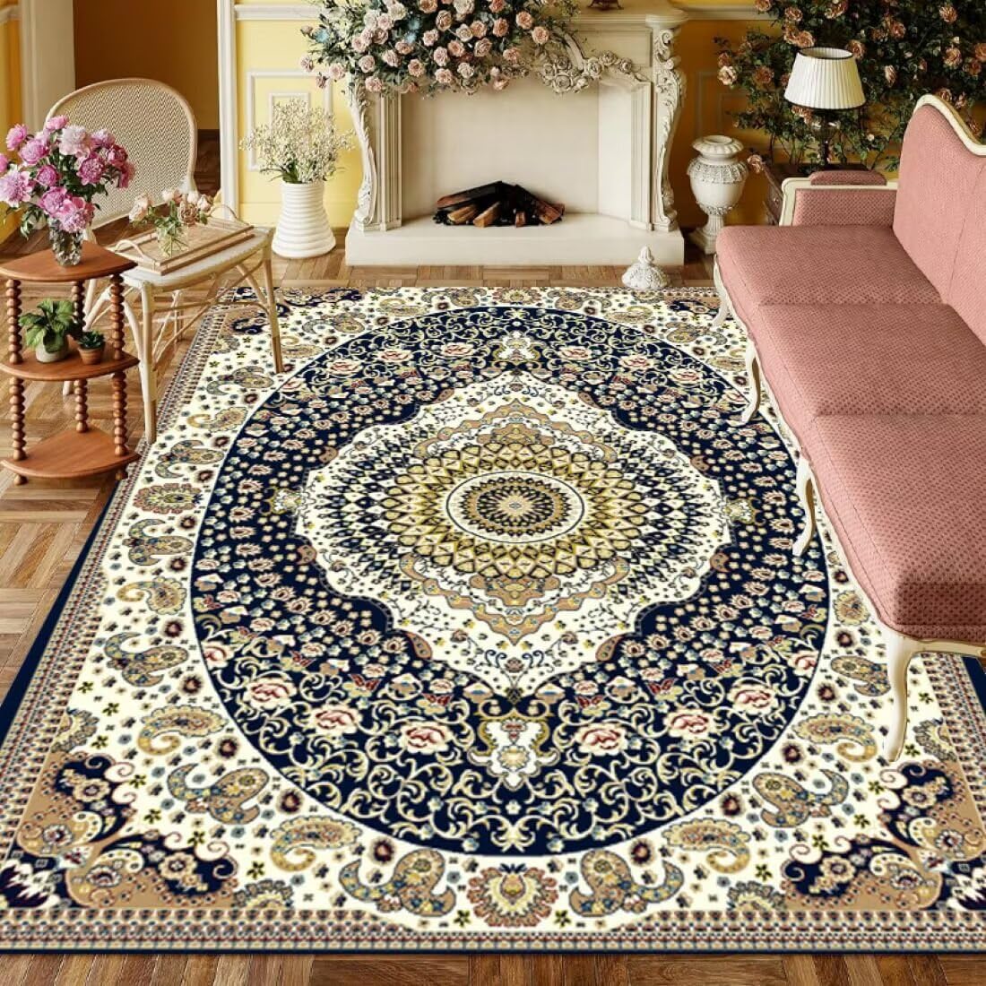 Décoration chambre bleu ensemble de 6 accessoires design géométrique 120x160cm