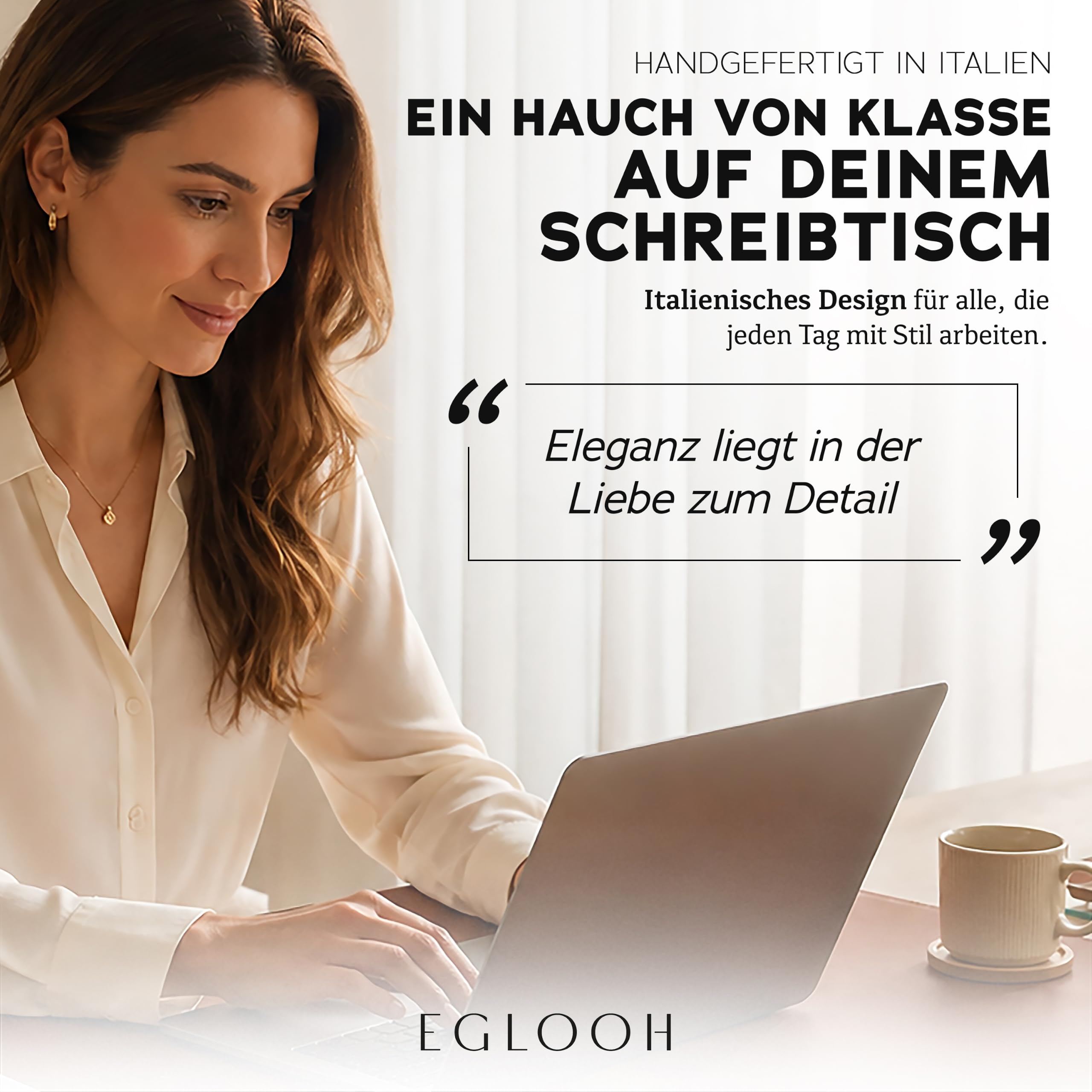 Eglooh - Calliope - Schreibtischunterlage Leder mit Kantenschutz - Desk Mat Groß & Rutschfest - Home Office Zubehör Made in Italy