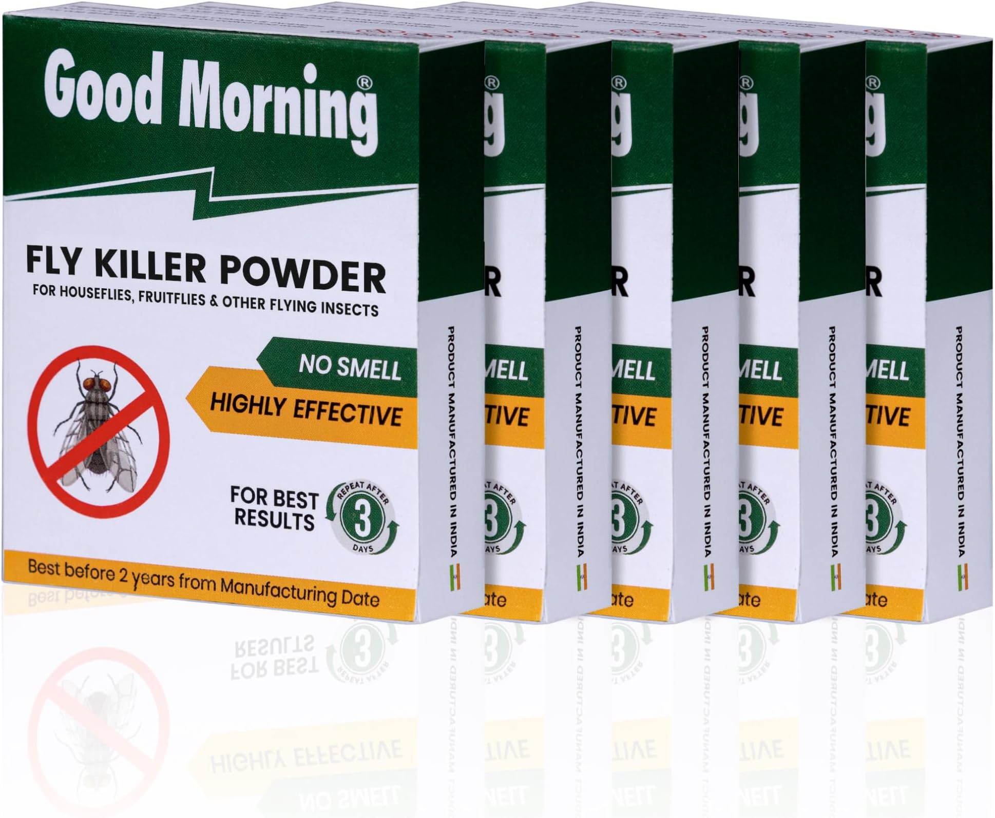 Good Morning Fly Killer Spray Powder for Houseflies, Fruit Flies & Other Flying Insects | Fast Acting Pest Control | Home Use | Pack of 5, 100 Grams