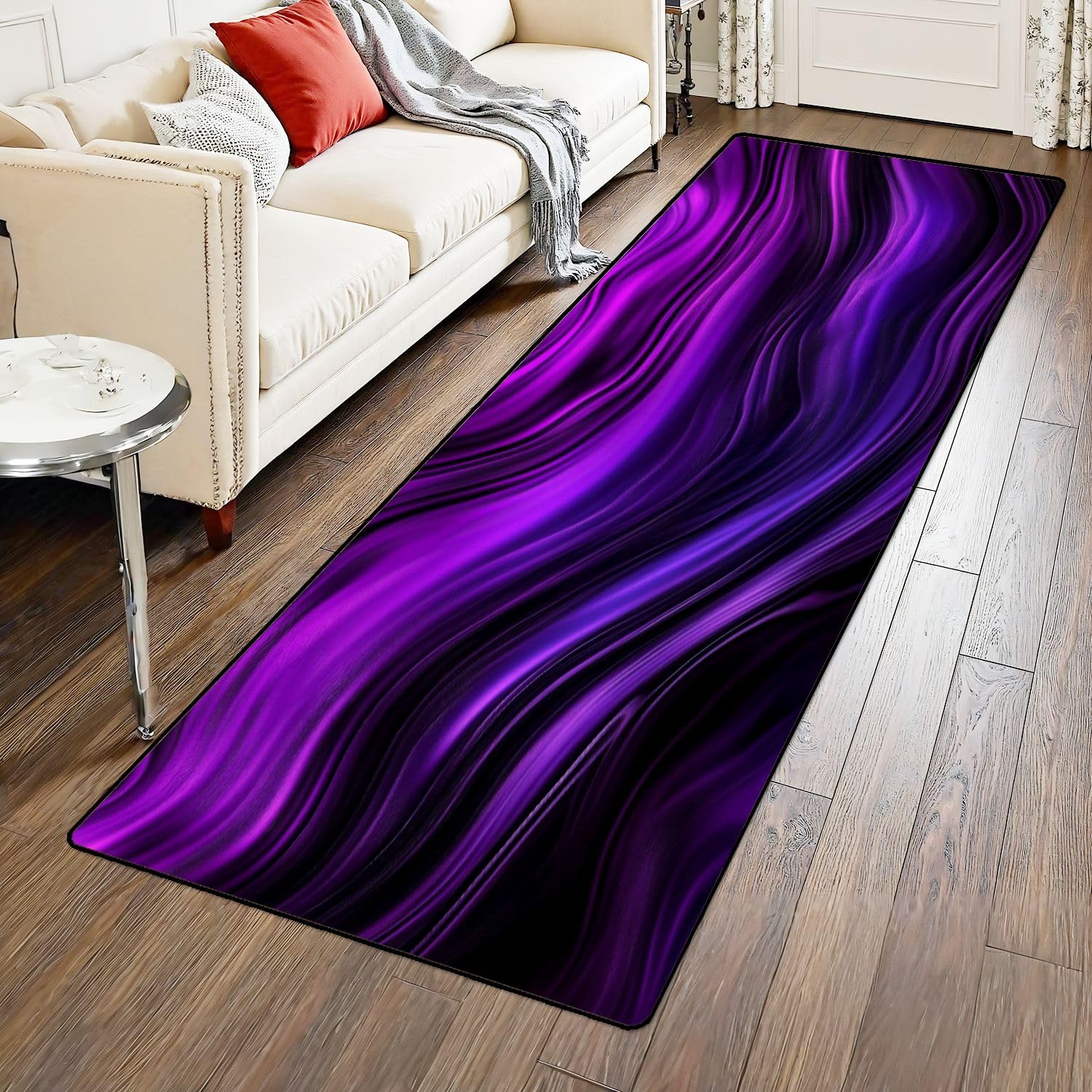 Runner Rug 2x6 Marble Purple Blue Black Neon Abstract Wavy Colorful Gradient Marbled Washable Area Runner Rug Bathroom Rugs Kitchen Mats For Floor