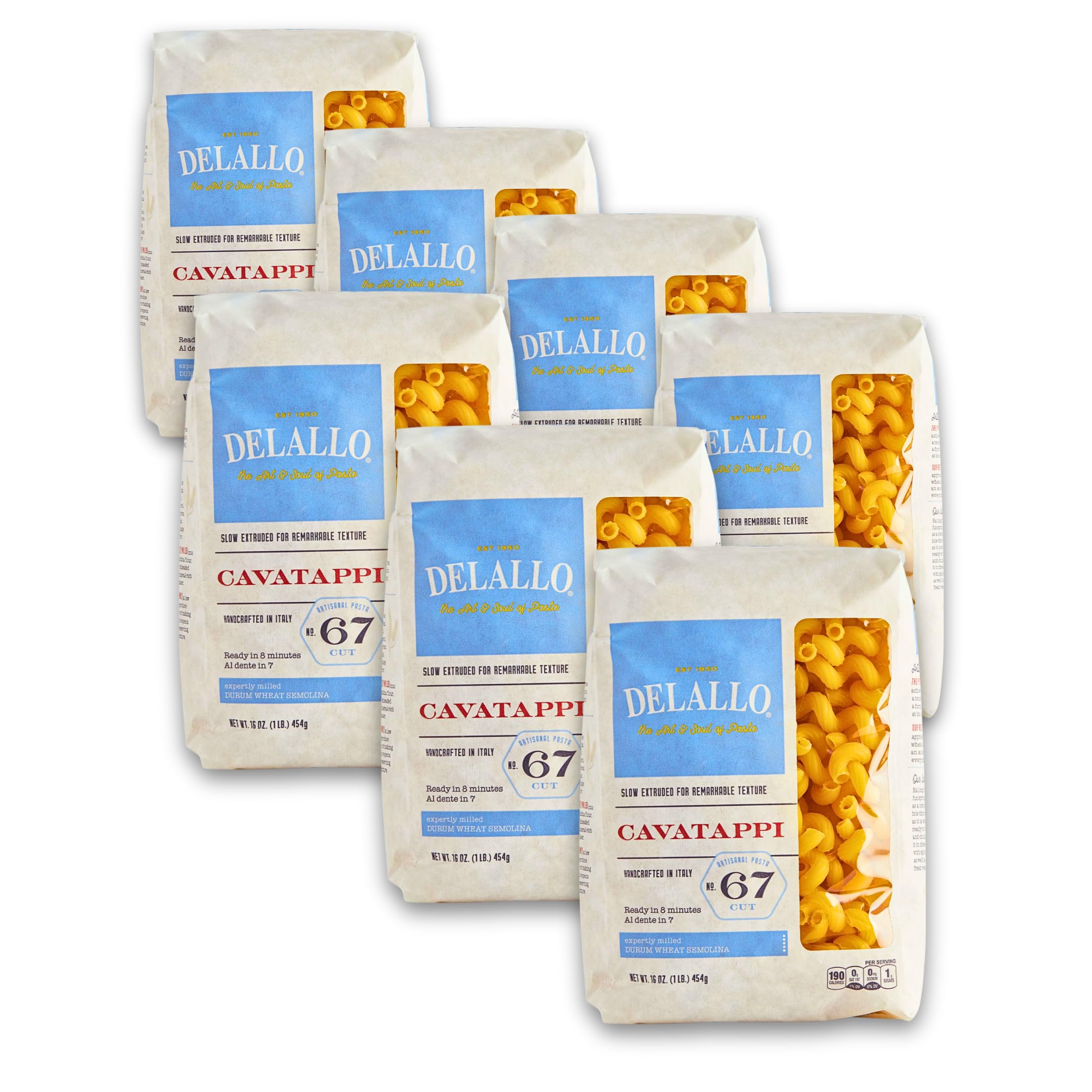 DeLallo Cavatappi Pasta, 1 Pound Bag, 8 Pack, Spiral Shape Noodles, Made in Italy, Cooks Al Dente, Made with Durum Wheat Semolina Flour