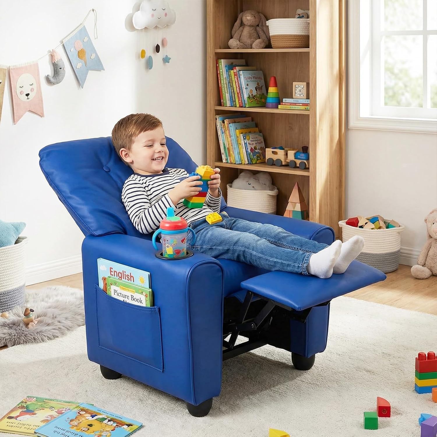 Costzon Kids Recliner, PU Leather Toddler Girls Push Back Sofa Chair (Pink)