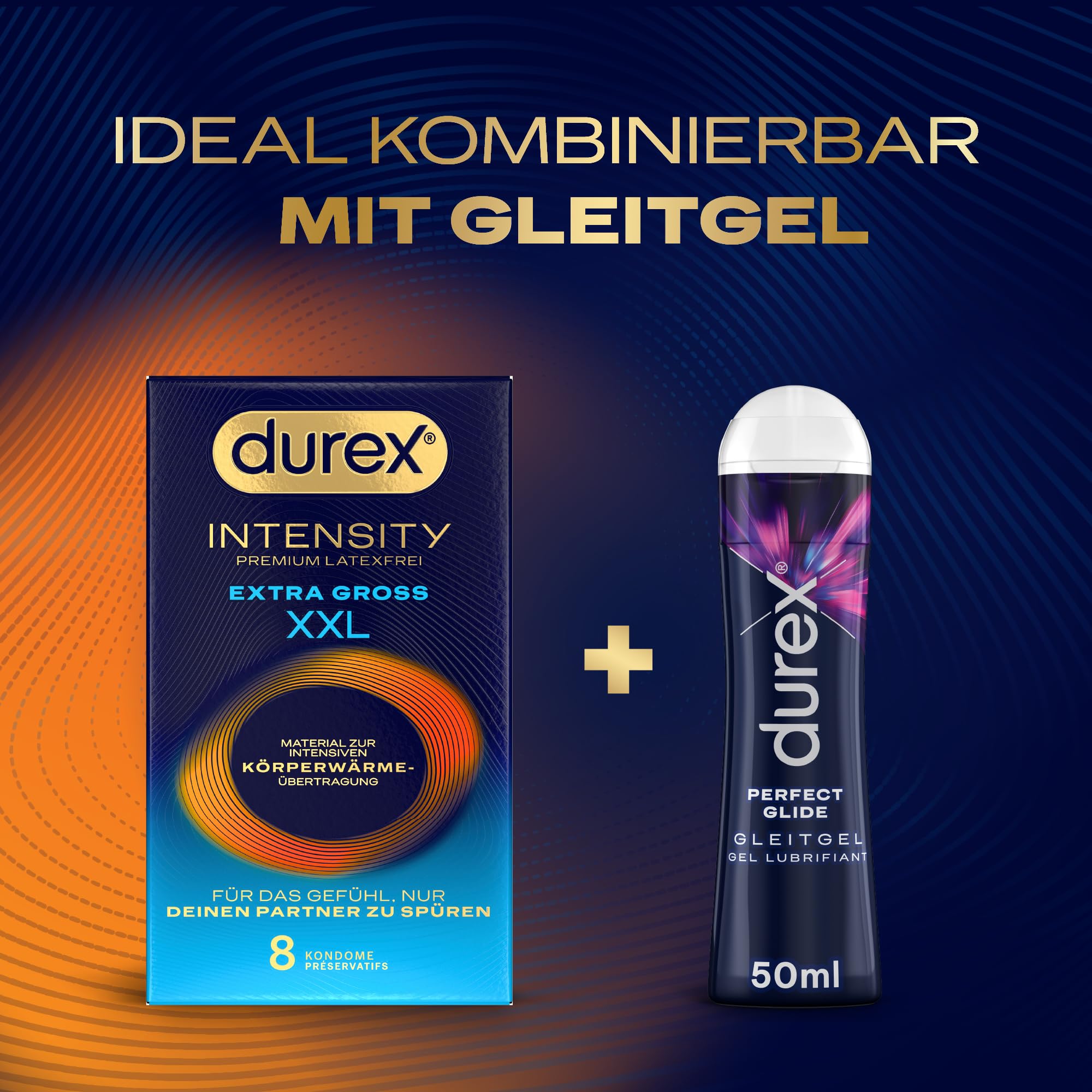 Durex Intensity Extra Groß XXL Kondome - Ultra dünn plus für intensive Körperwärmeübertragung - Mit viel Silikongleitgel befeuchtet - Ohne Latex - 24er Pack (3 x 8 Stück)
