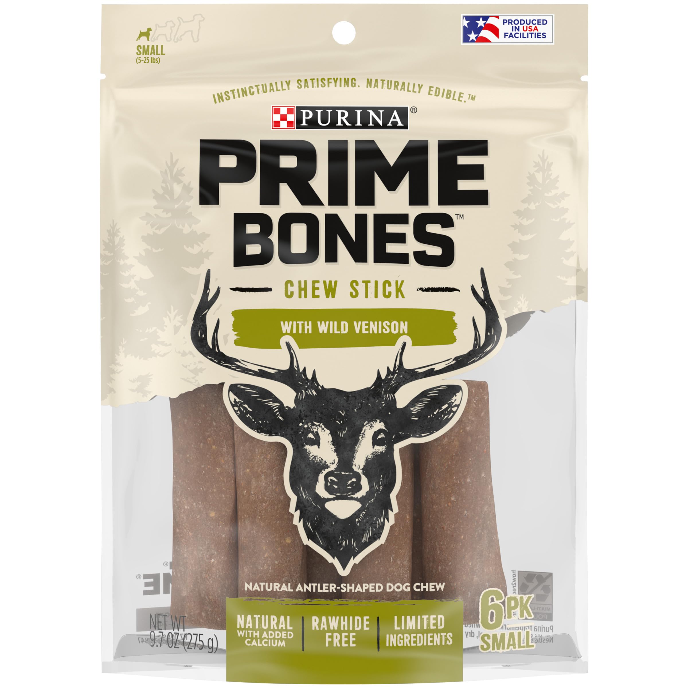 Purina Made in USA Facilities Limited Ingredient Small Dog Treats, Chew Stick with Wild Venison - (6) 6 ct. Pouches