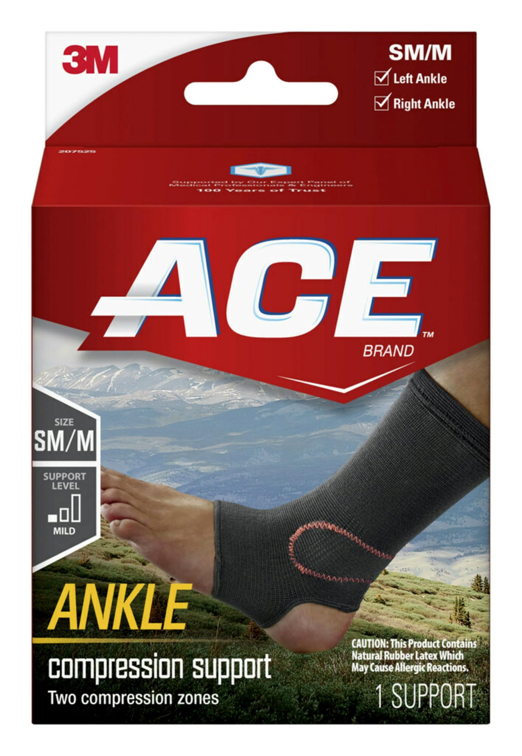 ACE Brand Compression Ankle Support, Small/Medium, Black, 1/Pack
