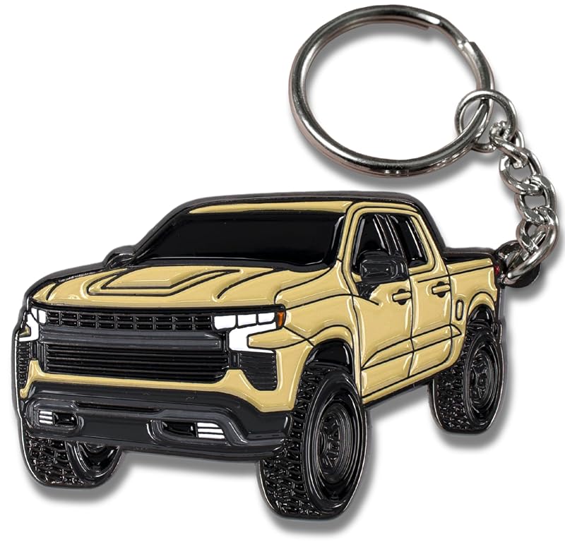 Chaveiro de Metal com Esmalte em Formato de Caminhonete para Chevy Silverado 1500 FOUR WHEEL BEAST Sand Dune