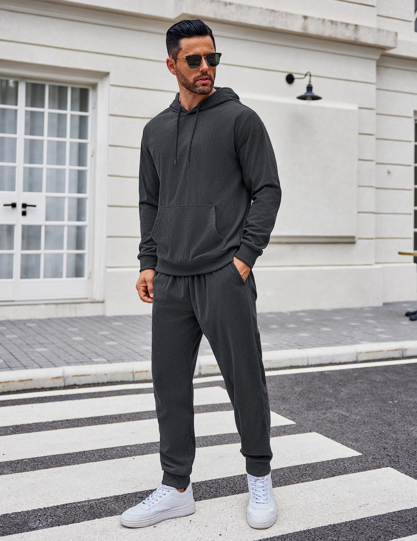COOFANDY Tuta da uomo, set da 2 pezzi, con cappuccio, per atletica, jogging, abbigliamento sportivo casual
