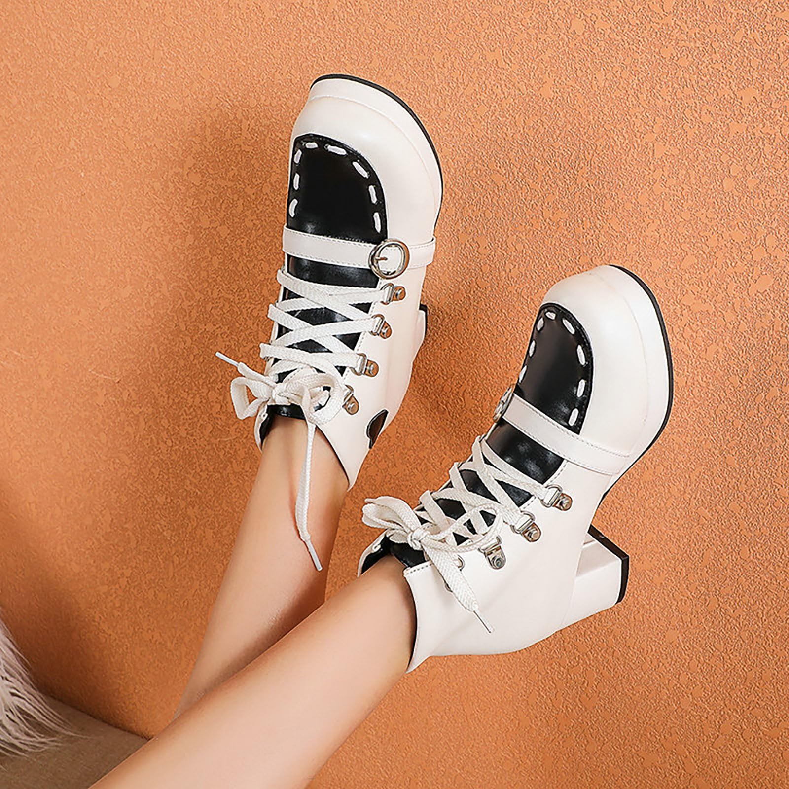 Genérico Botines Mujer Vestir con Cordones Plataforma Botas Punta Redonda Elegantes Zapatos Suaves Cómodas Caminar Bota Informales Antideslizantes Botin para Otoño Invierno Días Fríos y Uso Diario