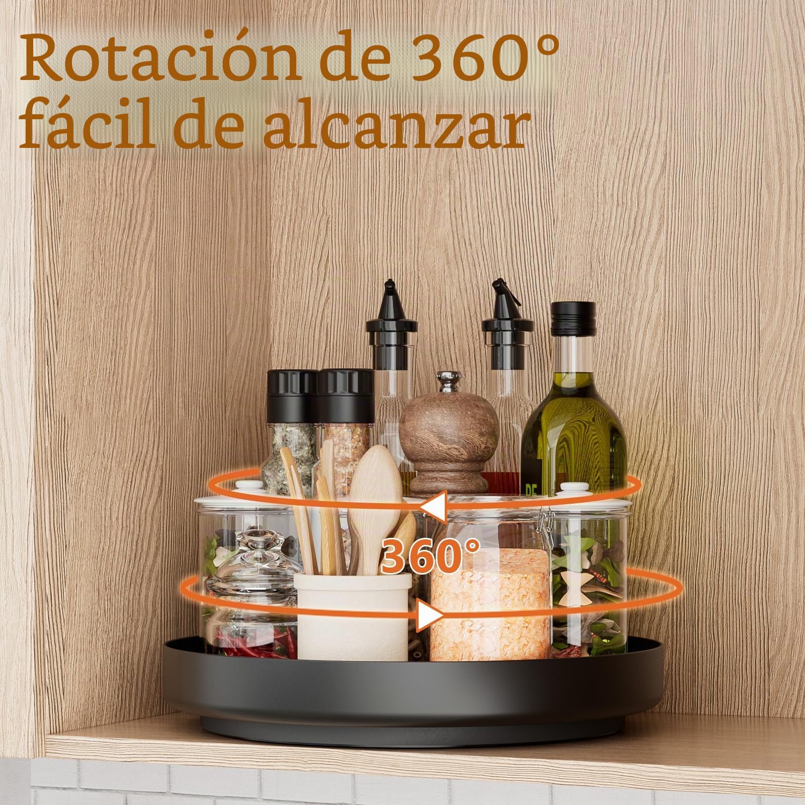 Organizador giratorio para especias, Lazy Susan – Bandeja giratoria de metal 360°, organizador de 28 cm para despensa de cocina, mueble de baño, frigorífico, mesa, negro