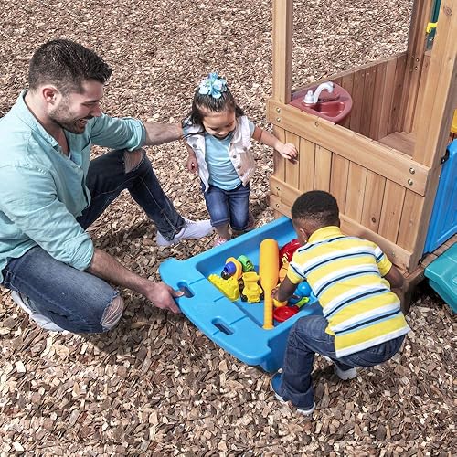 Miniatura 8 de Step2 Woodland Adventure Playhouse & Slide, juego para niños al aire libre, juego de patio trasero, columpios, cajón de almacenamiento, hecho de