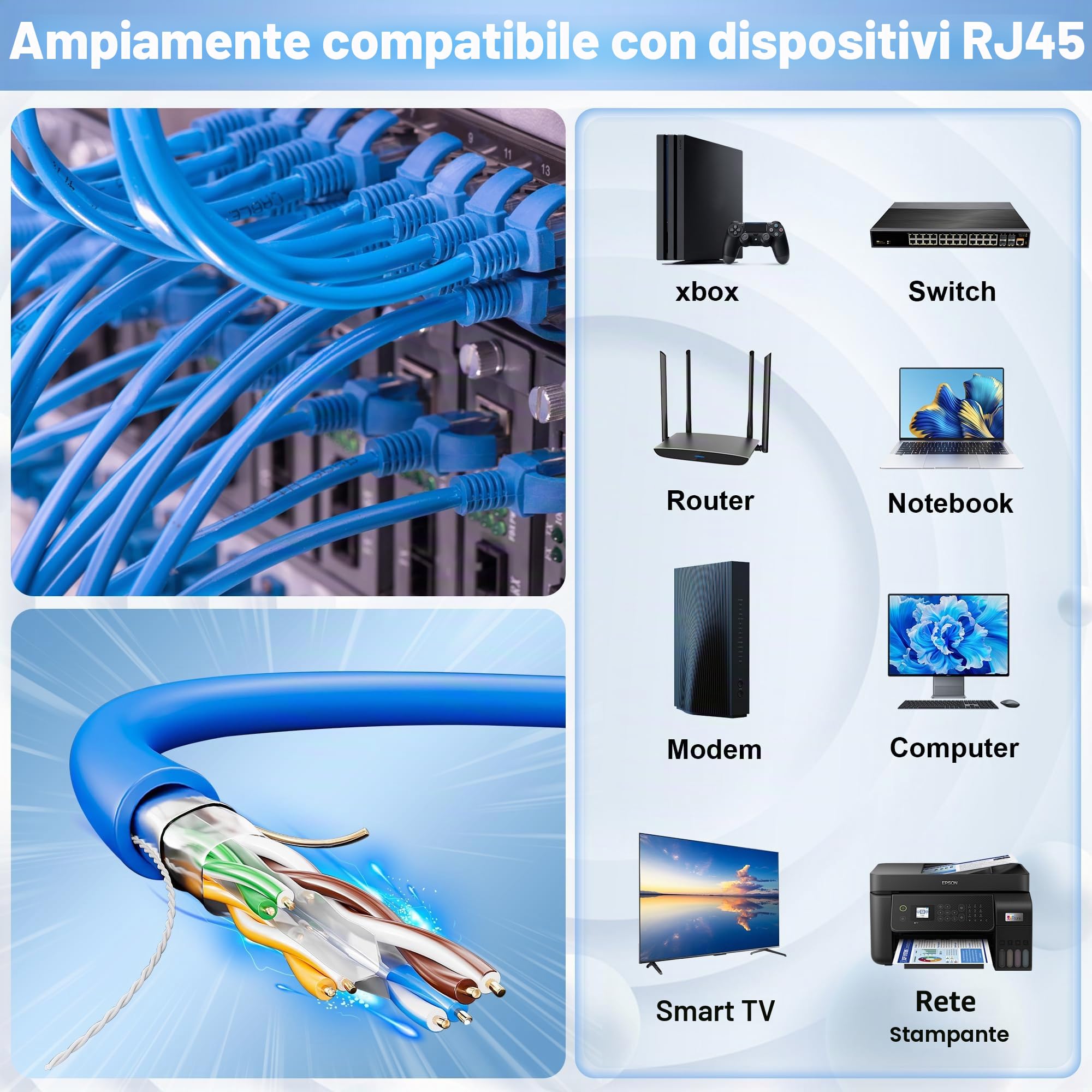 MEIPEK Cat6A Cavo Ethernet 100 metri, FTP Schermato Cavo di Rete 100m, Interno/esterno Impermeabile Sepoltura Diretta Cavo Internet, 24AWG Gigabit Cavo LAN Lunghezza personalizzabile(0-100m)