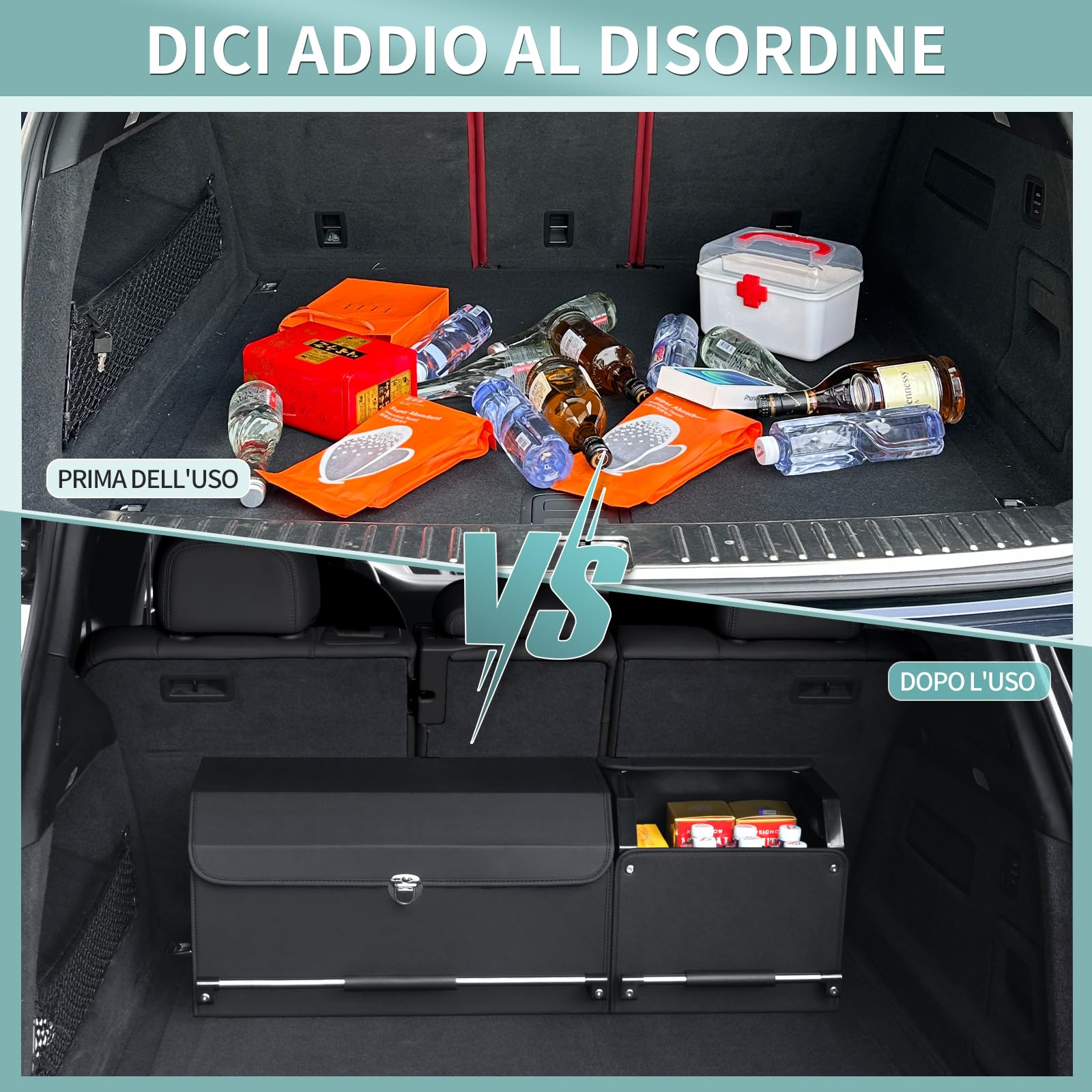 Auto Trunk Organizer, Pieghevole Auto Trunk Storage Organizer con Coperchio e Maniglia Robusta e Stoccaggio per SUV, Camion, Sedan (Nero, XL 92 * 29 * 31cm)
