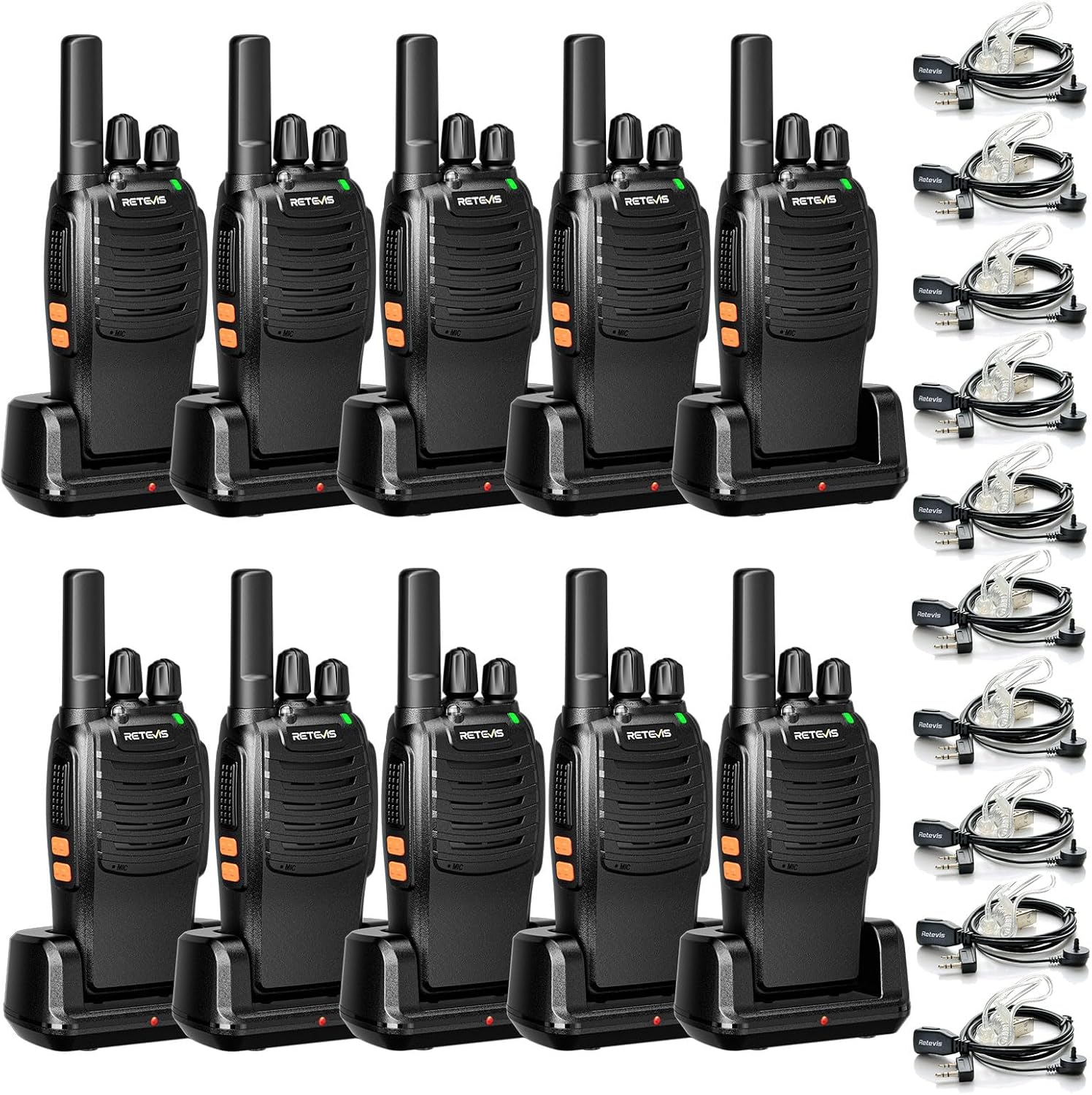 Retevis H-777 Walkie Talkies with Mic, Adults 2 Way Radios Long Range Rechargeable, License-Free, Crystal Audio, for School Work Construction Site(10 Pack)
