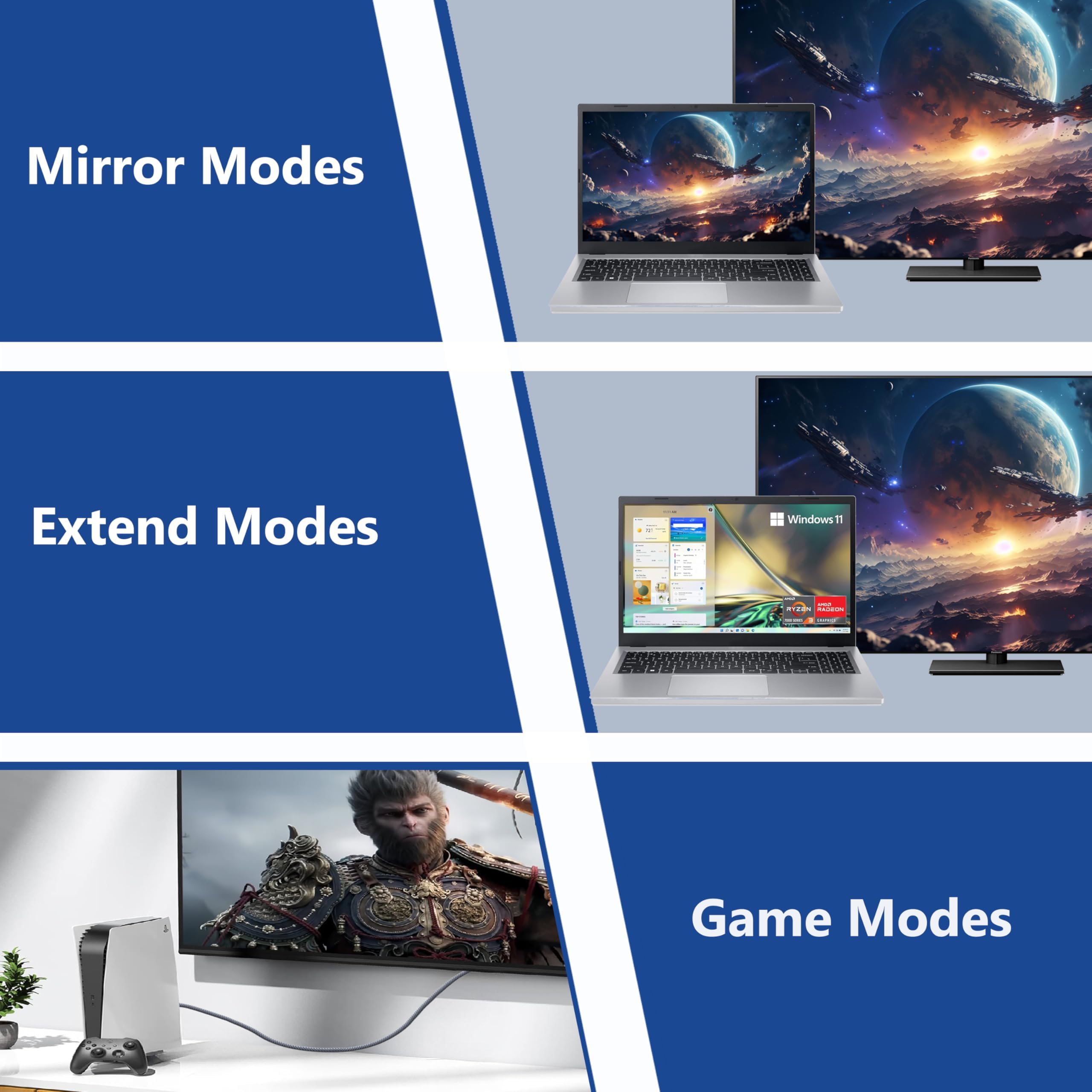 Cable HDMI 8K 2.1, paquete de 5, cable HDMI de alta velocidad de 6 pies, cable HDMI para monitor de TV Shield Computer 8K @60Hz, 4K @120Hz/165Hz/240Hz, HDCP 2.2&2.3, HDR 10 para ARC, eARC