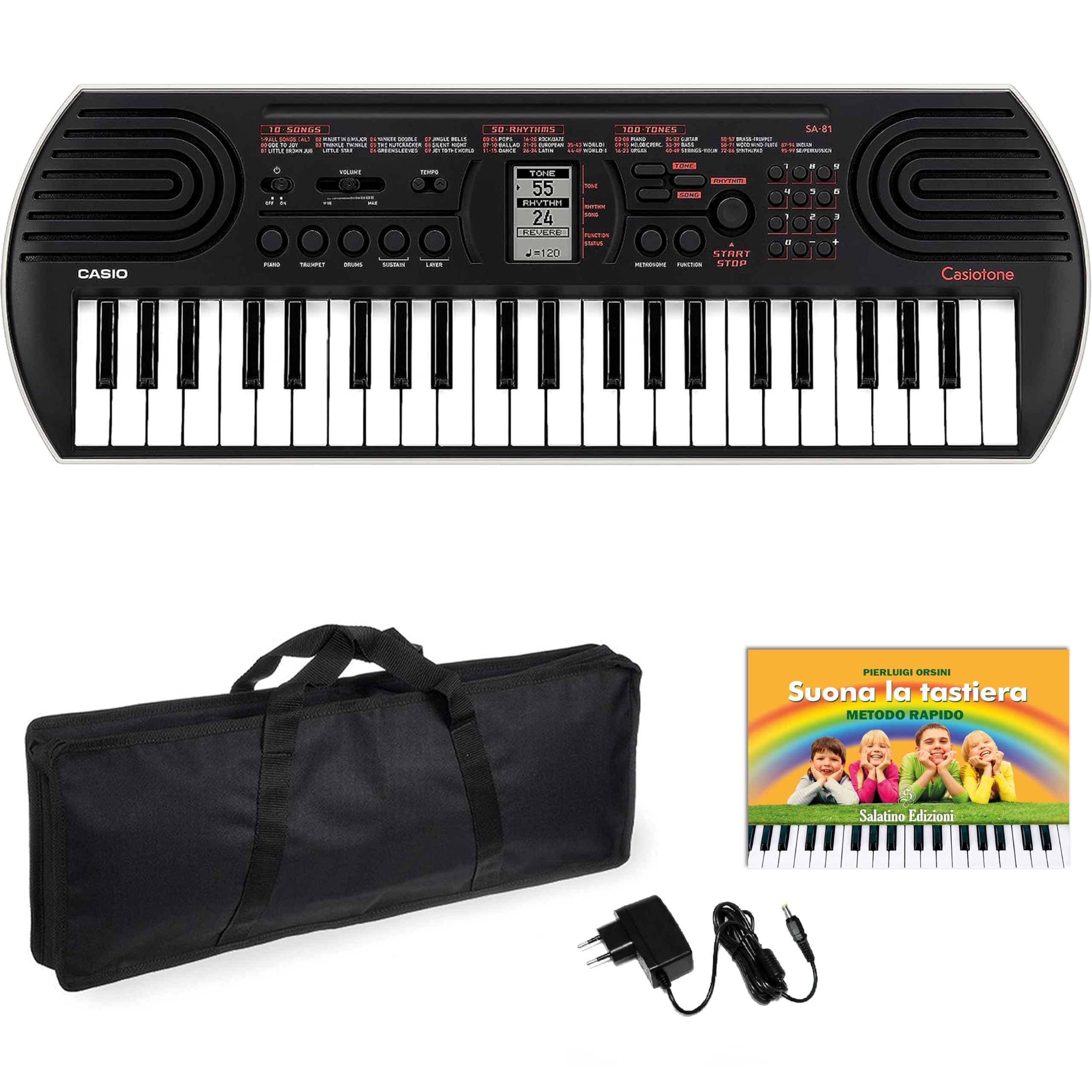 Kit Tastiera SA81 (Fondo Bianco) con Alimentatore da 9,5V, Borsa con due Maniglie in Nylon e E-book "Suona la Tastiera"