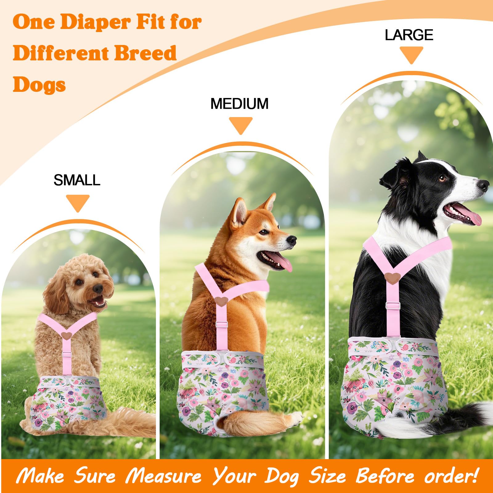 3 Pack Washable Female Dog Diaper with Suspender,Reusable Fixed Doggie Diapers Super Absorbent Leakproof for Small Medium Large Dog in Heat Cycle-S