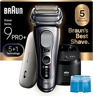 Braun Series 9 PRO+ Electric Razor for Men, Electric Foil Shaver, with Precision Trimmer, Pro SensoAdapt, 6in1 SmartCare Center, Travel PowerCase, 9677CC, Silver