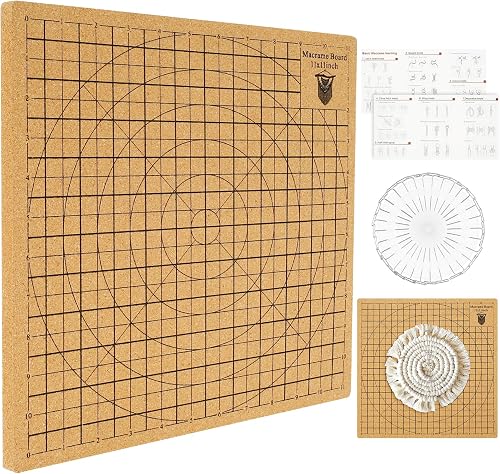 Macrame Board with Pins,Upgraded 12in Double Side Macrame Project Board with Grids,Handmade Braiding Board with Instructions,Reusable Macrame Cork Board for Cording Bracelet Wigs Braid Knotting String