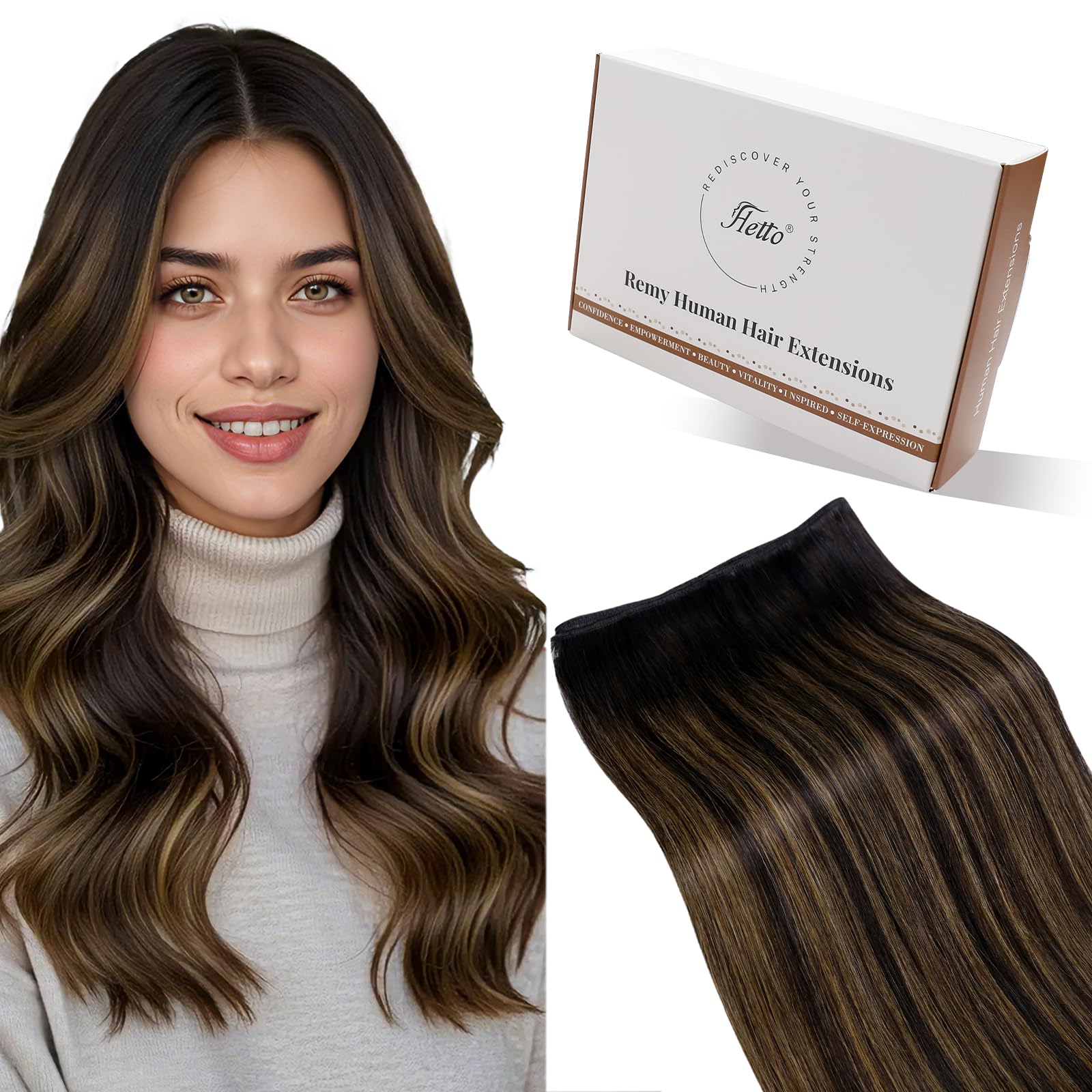 Hetto Weft Hair Extensions Real Human Hair 18 Inch 100g Balayage Dark Brown Mix Light Brown - Salon Quality Sew in Human Hair Wefts, Reusable for Daily Wear Full Head Styling #2/8/2
