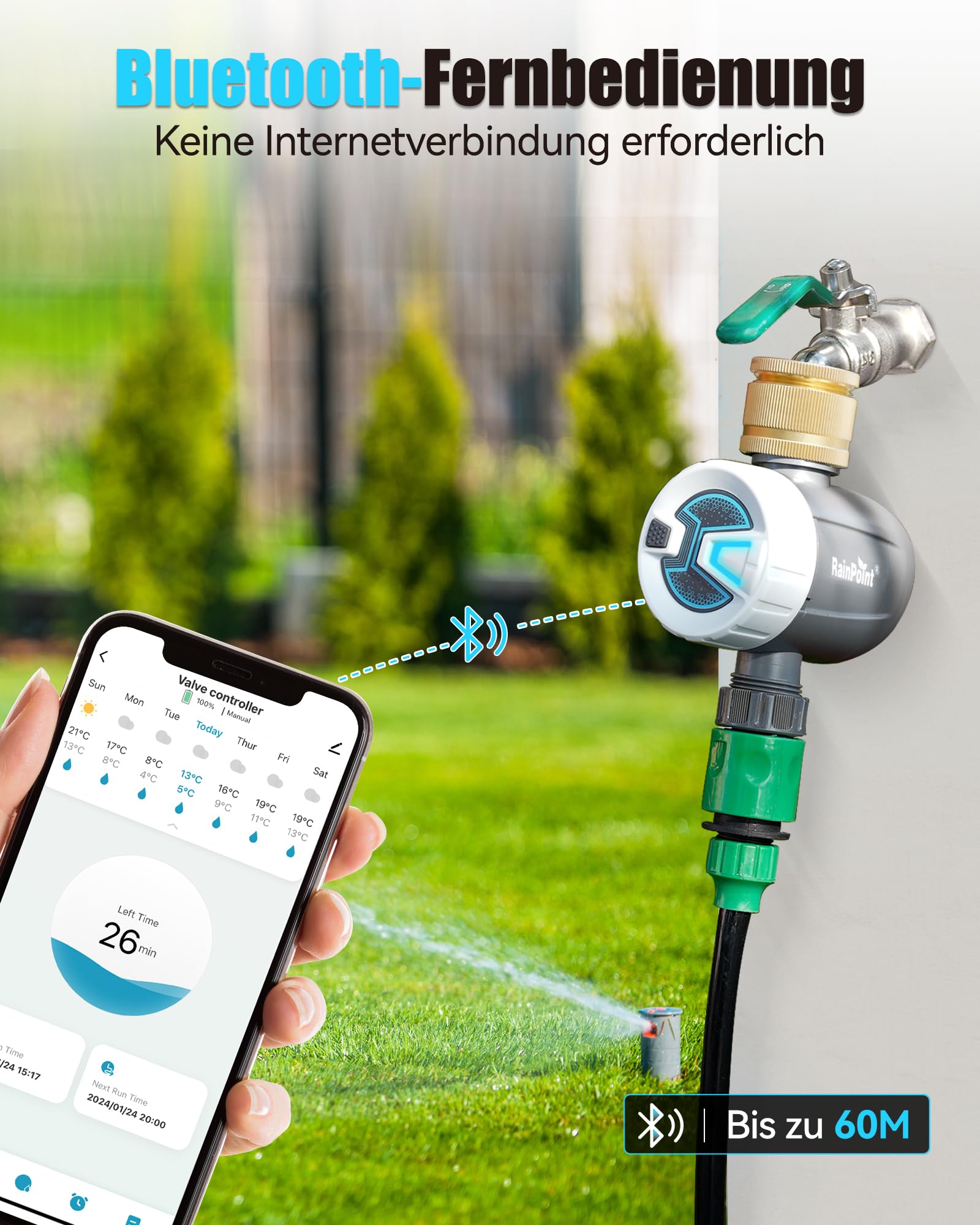 RAINPOINT Programmateur Arrosage Bluetooth Entrée Laiton Minuteur Automatique Jardin Pelouse